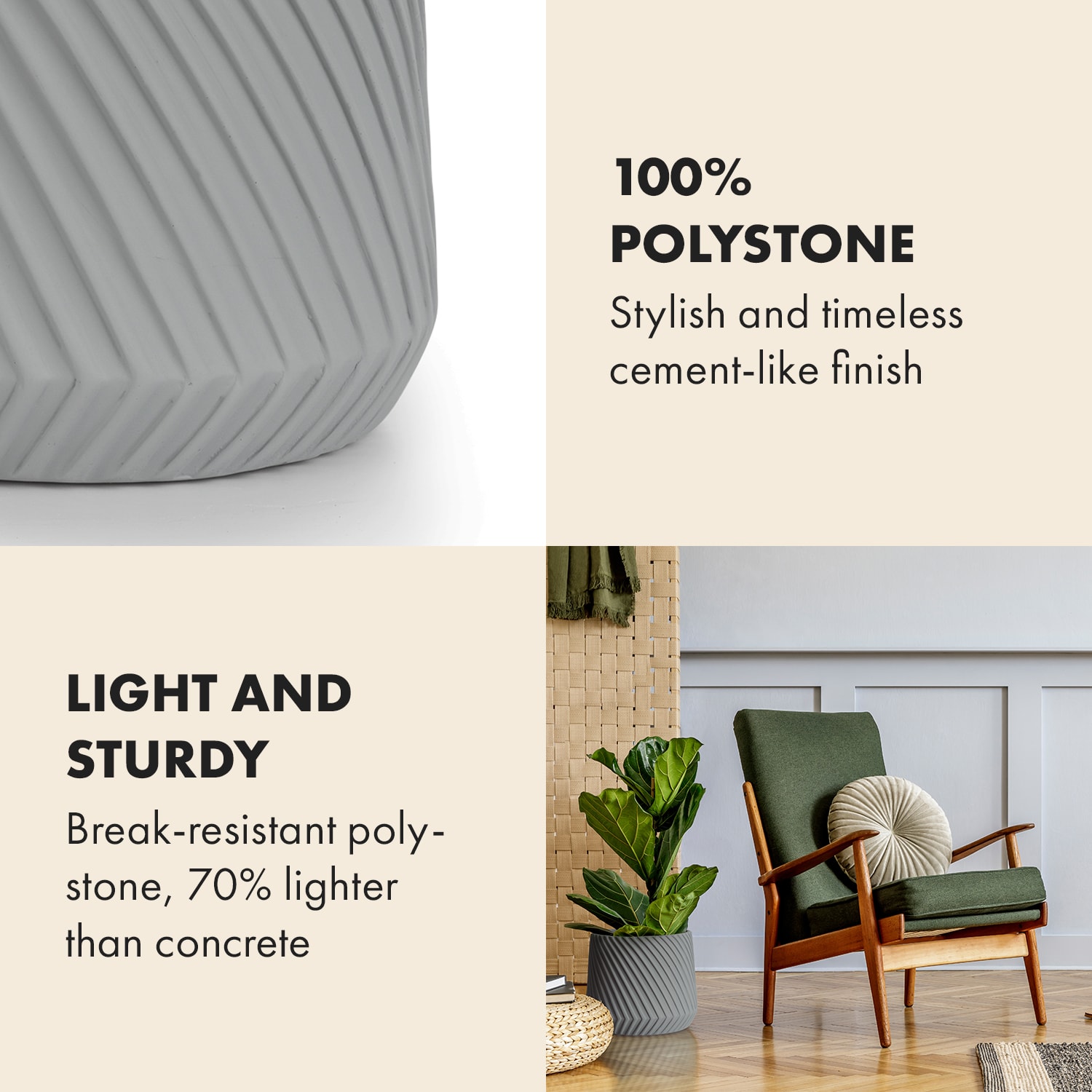 Fox & Fern Heusden, kvetináč, Polystone, vhodný pre rastliny, ručná výroba – Obrázok 3