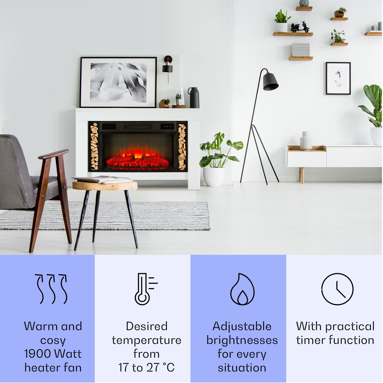 Klarstein Studio Loft 2, elektrický krb, 1900 W, LED technológia, diaľkové ovládanie – Obrázok 3