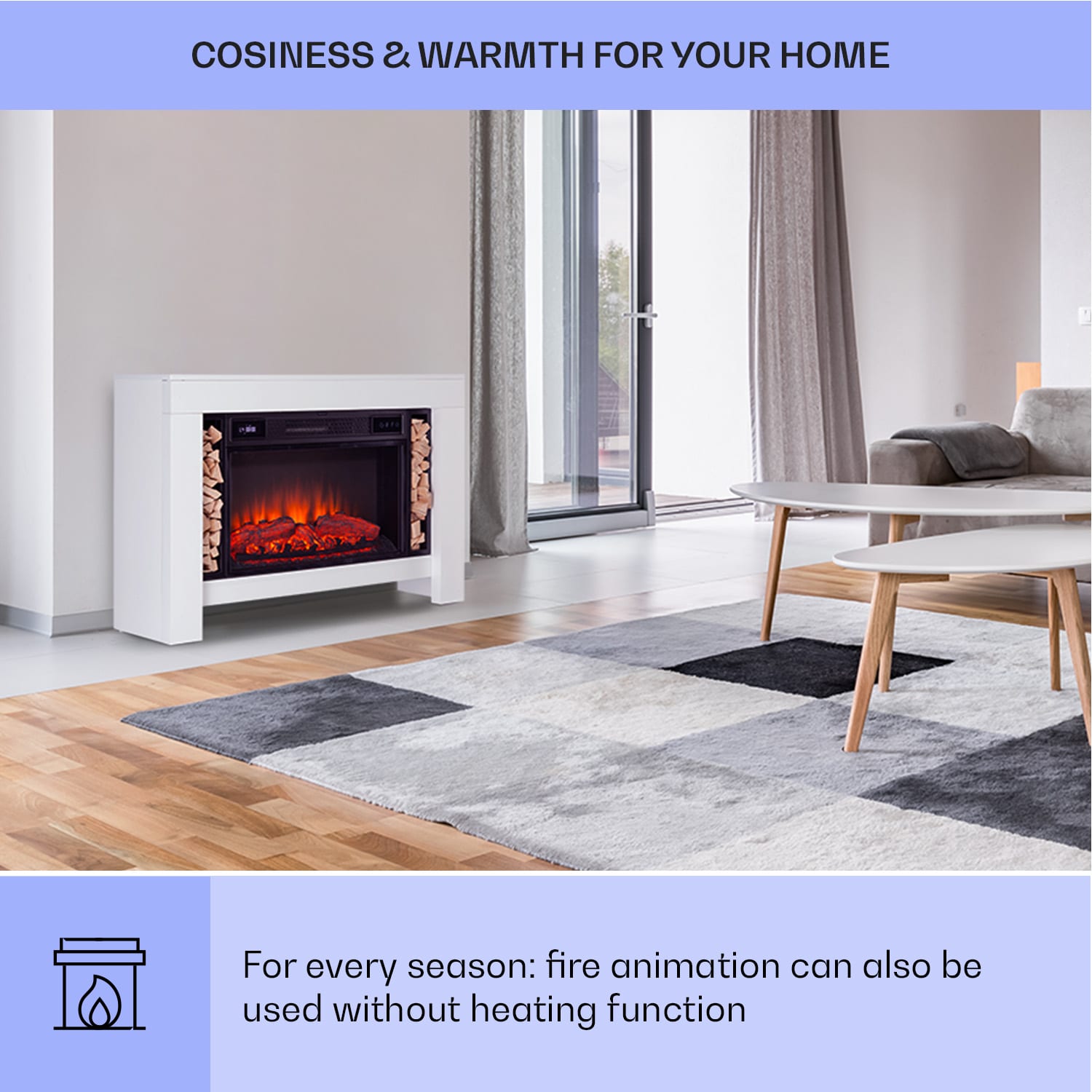 Klarstein Studio Loft 2, elektrický krb, 1900 W, LED technológia, diaľkové ovládanie – Obrázok 4