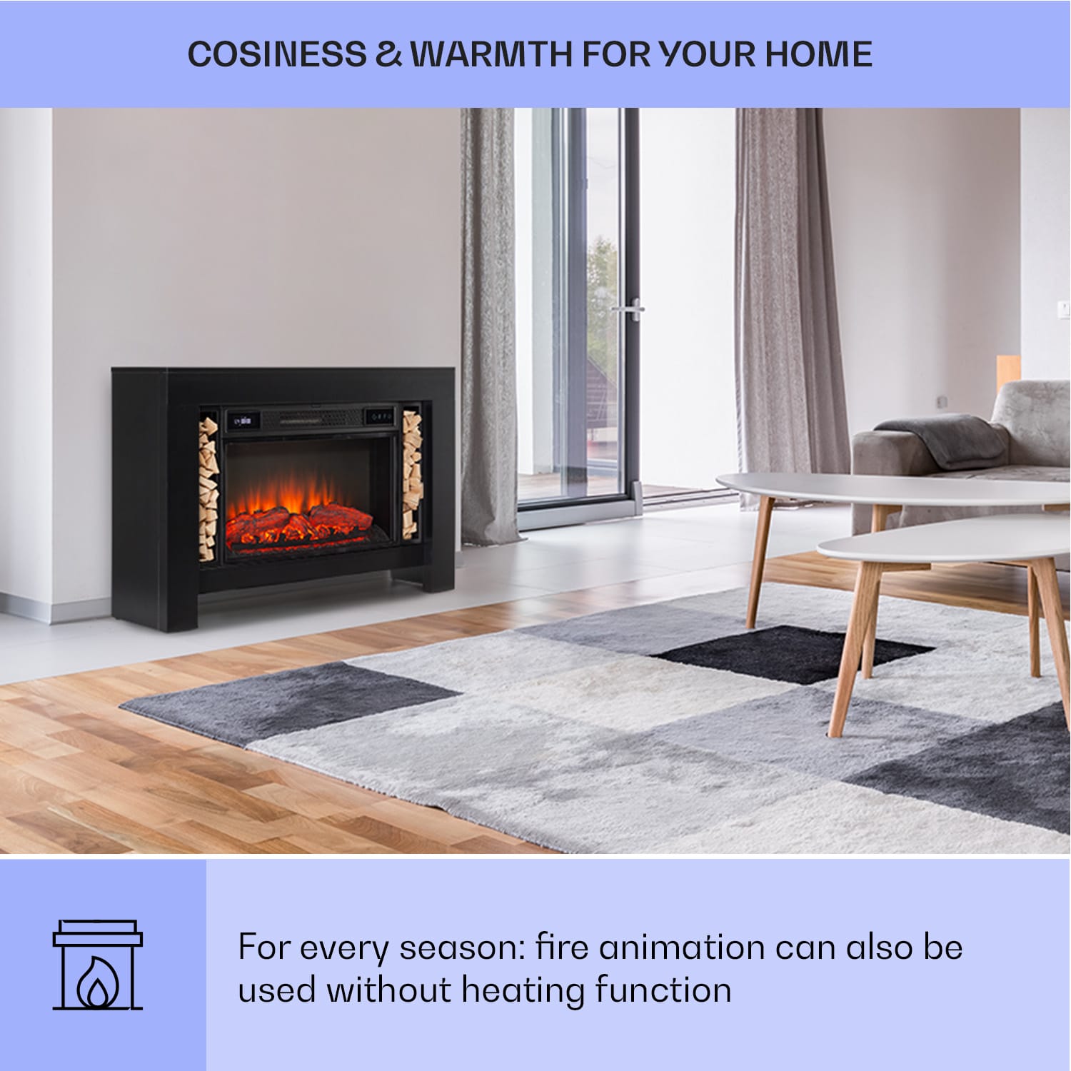 Klarstein Studio Loft 2, elektrický krb, 1900 W, LED technológia, diaľkové ovládanie – Obrázok 4