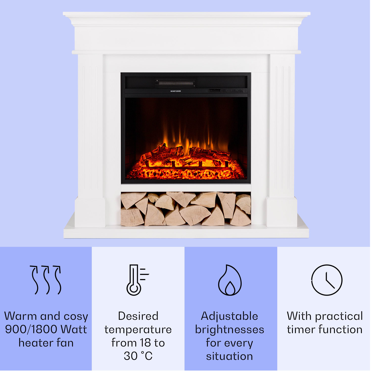 Klarstein Las Pilas, elektrický krbový ohrievač s ventilátorom, 900/1800 W, týždenný časovač, diaľkové ovládanie – Obrázok 3