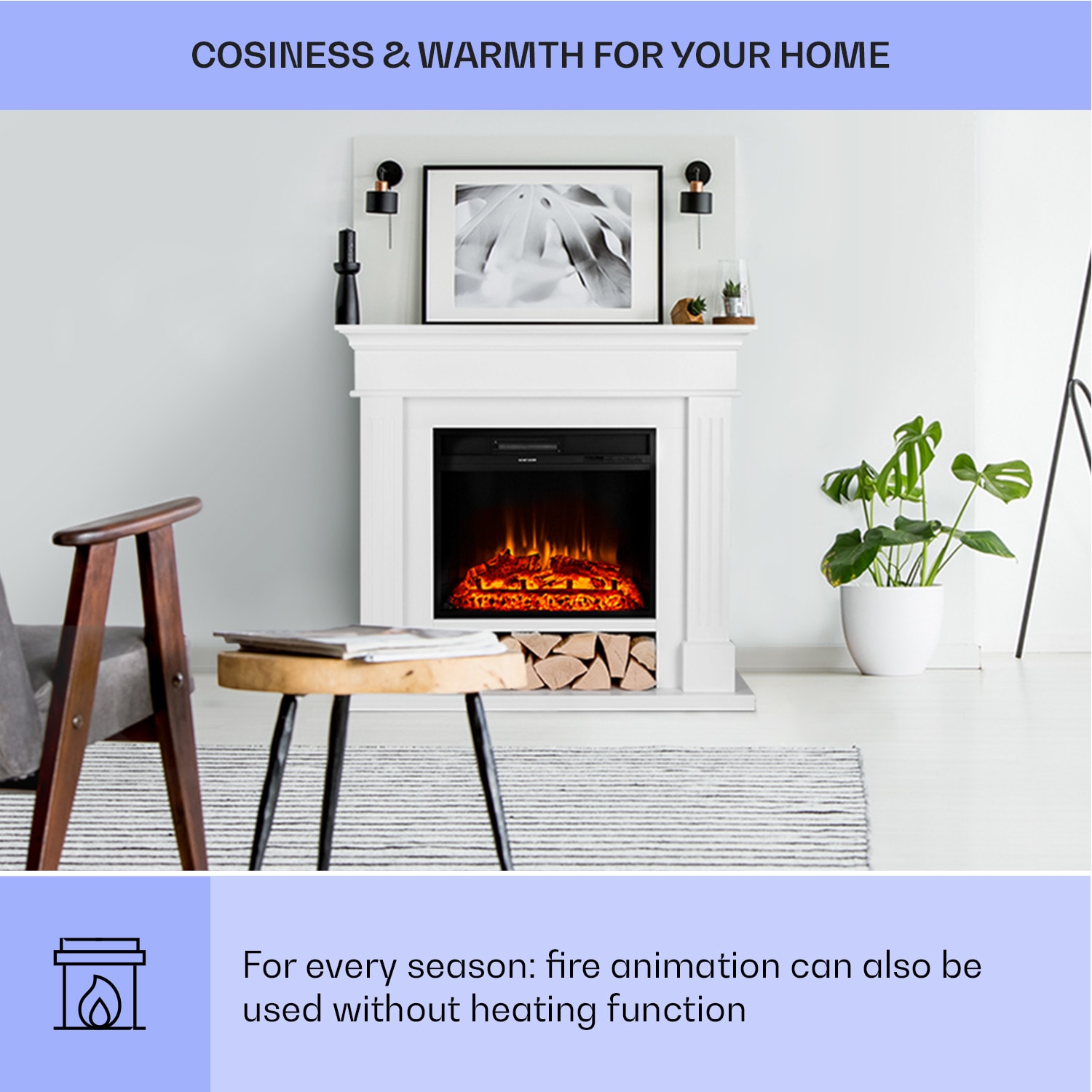 Klarstein Las Pilas, elektrický krbový ohrievač s ventilátorom, 900/1800 W, týždenný časovač, diaľkové ovládanie – Obrázok 4