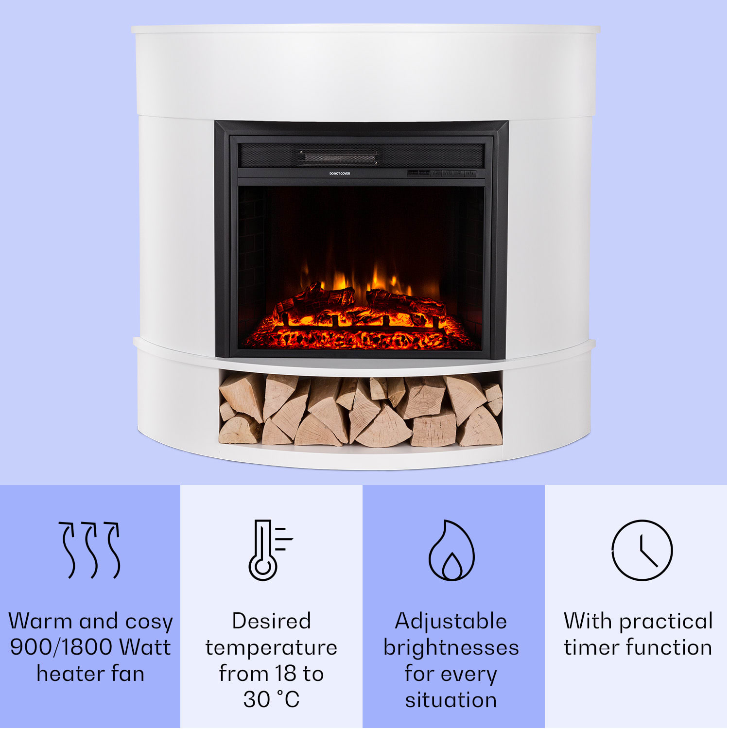 Klarstein Loloru, elektrický krb, ohrievač, 900/1800 W, týždenný časovač, diaľkové ovládanie – Obrázok 3