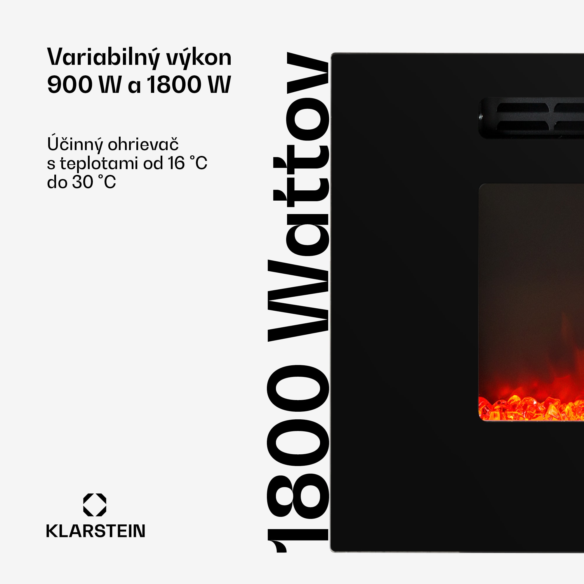 Klarstein Galeras, elektrický nástenný a vstavaný krb, 1800 W, LED, 3 farby, časovač – Obrázok 2