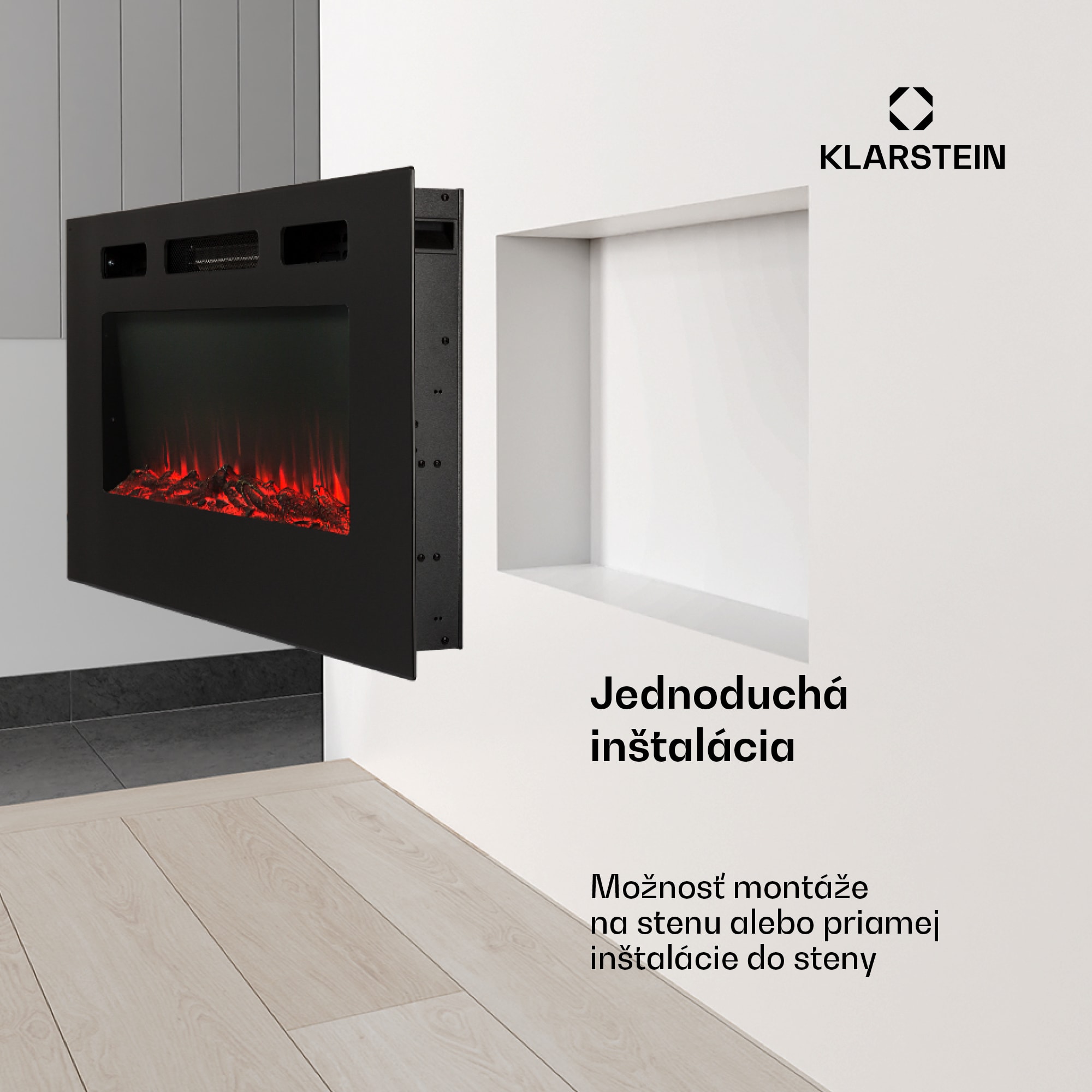 Klarstein Galeras, elektrický nástenný a vstavaný krb, 1800 W, LED, 3 farby, časovač – Obrázok 3