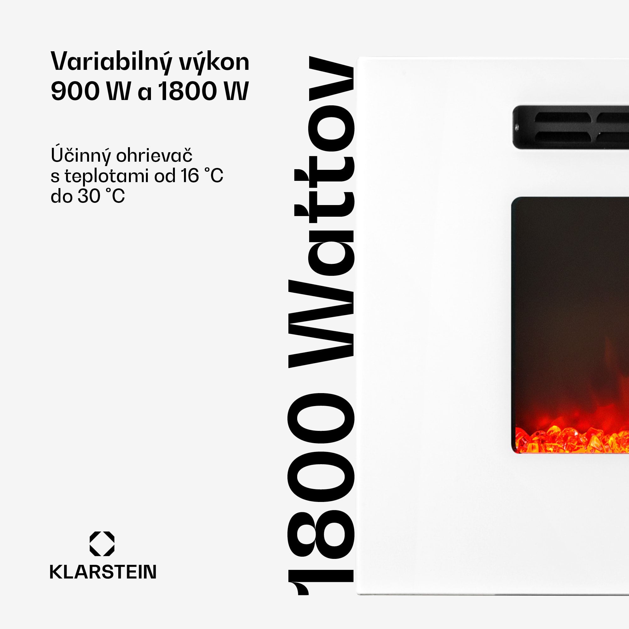 Klarstein Galeras, elektrický nástenný a vstavaný krb, 1800 W, LED, 3 farby, časovač – Obrázok 2