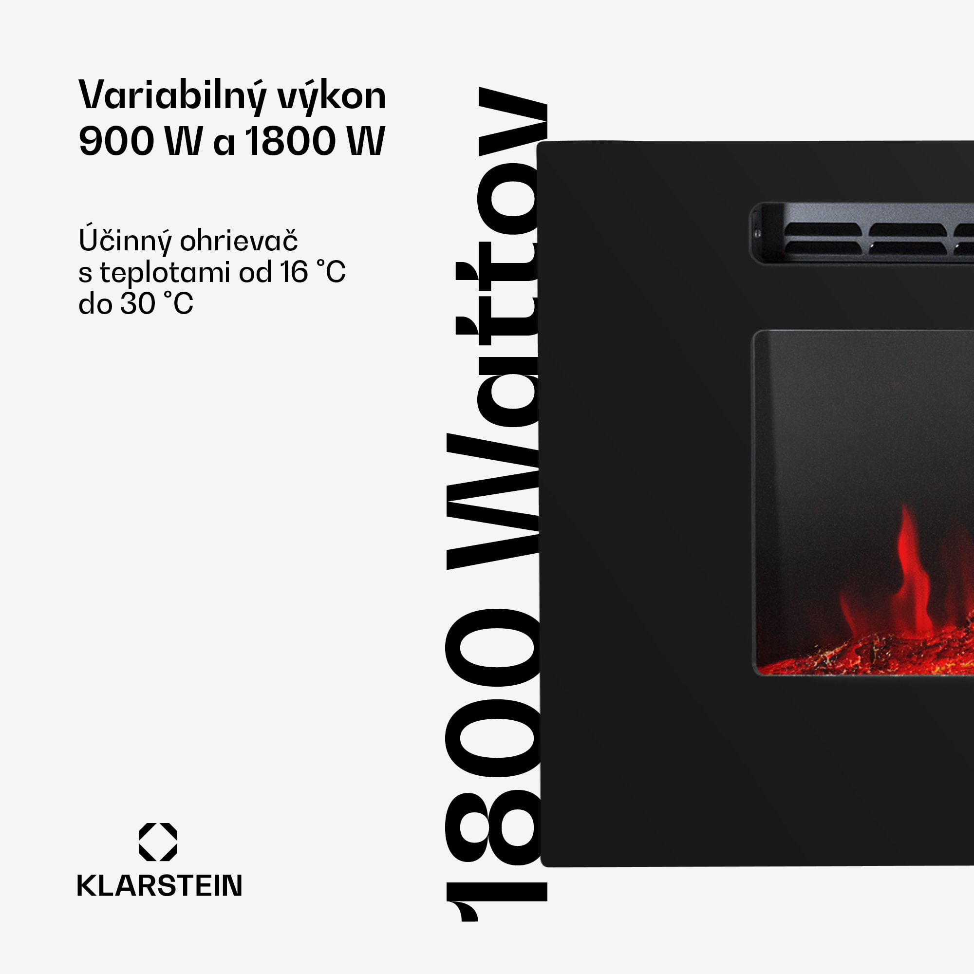 Klarstein Galeras, elektrický nástenný a vstavaný krb, 1800 W, LED, 3 farby, časovač – Obrázok 2