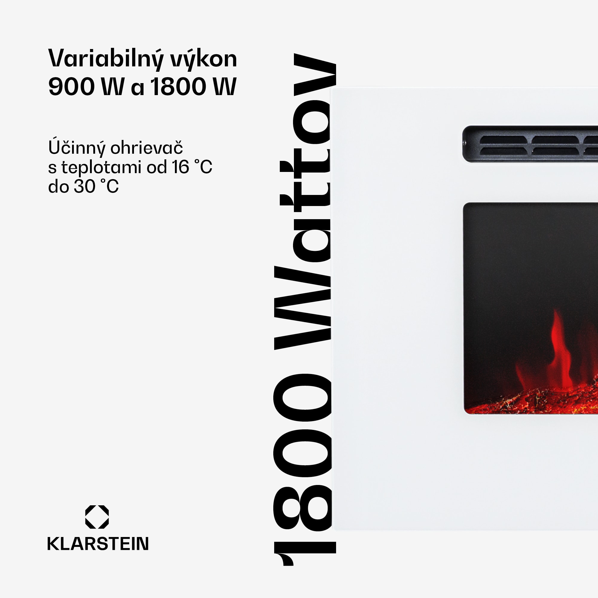 Klarstein Galeras, elektrický nástenný a vstavaný krb, 1800 W, LED, 3 farby, časovač – Obrázok 2