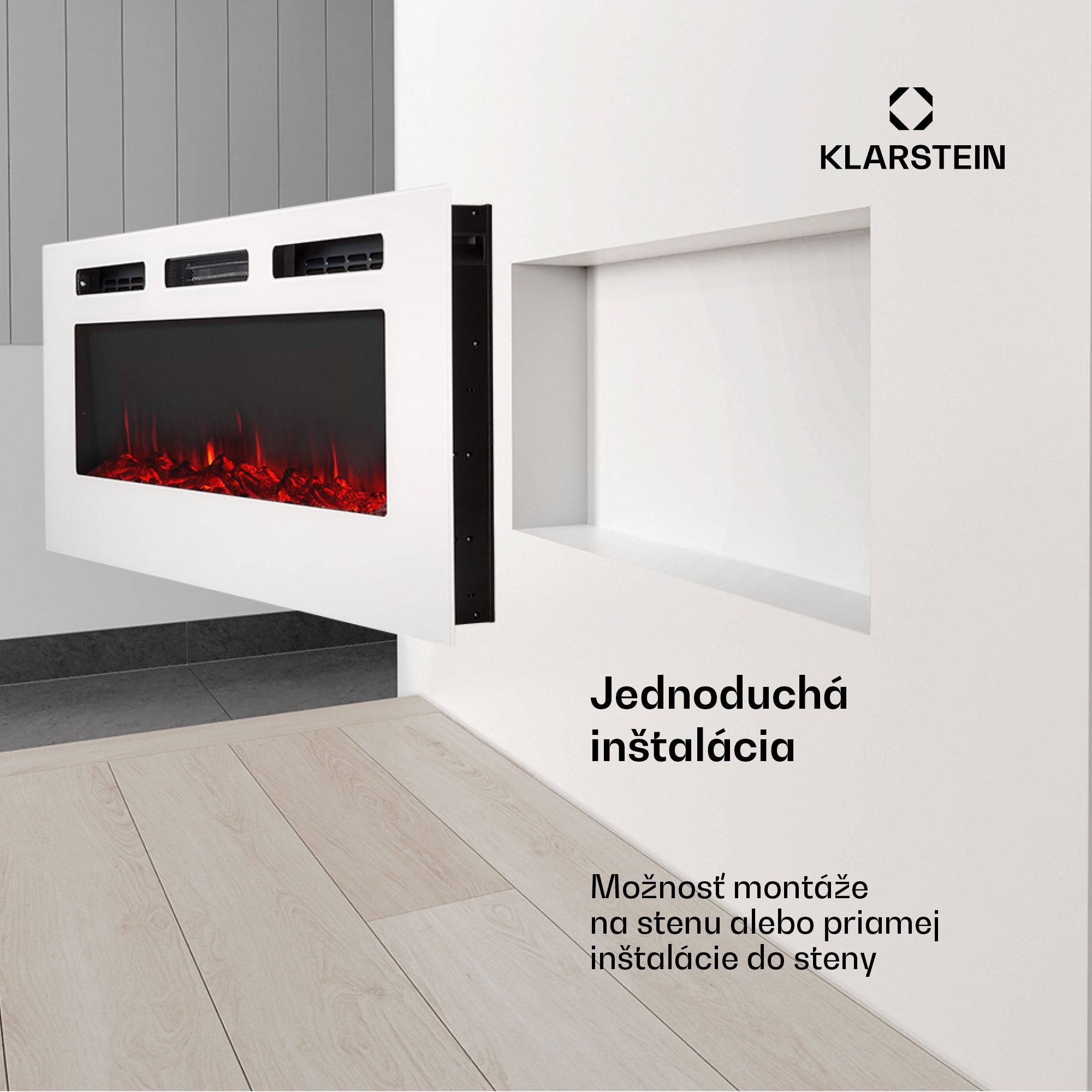 Klarstein Galeras, elektrický nástenný a vstavaný krb, 1800 W, LED, 3 farby, časovač – Obrázok 3