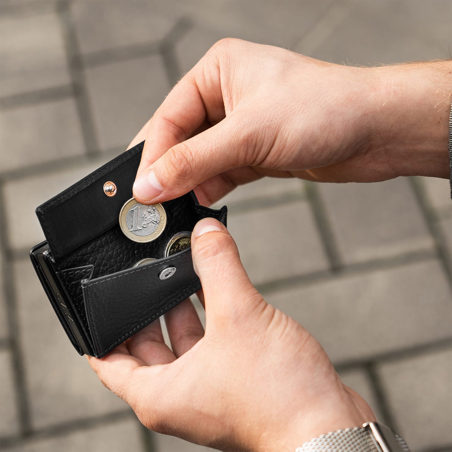 Slimpuro Coin Pocket s ochrannou kartou RFID pre ZNAP Slim Wallets 8 a 12, spínací gombík – Obrázok 3