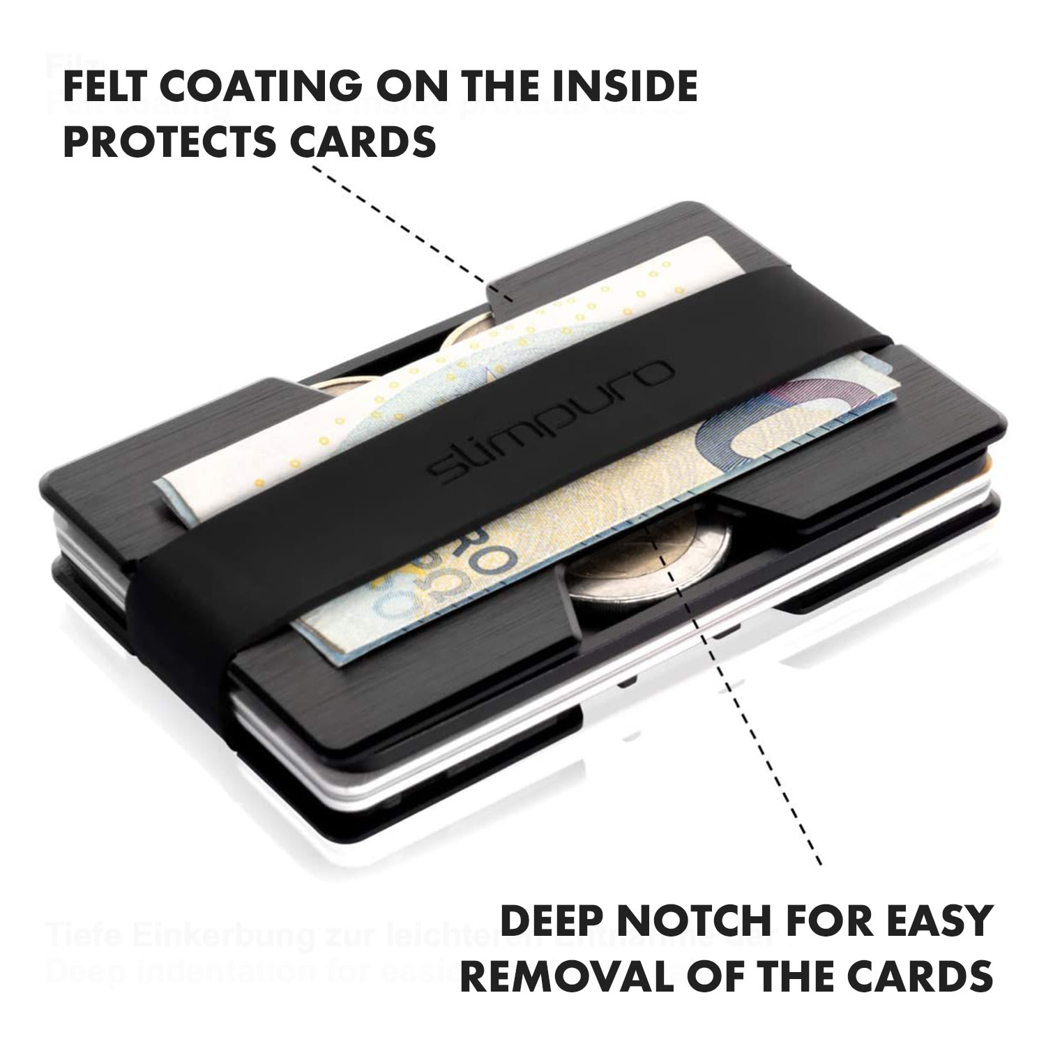 Slimpuro NANO, tenká peňaženka, extra plochá, 12 kariet, priečinok na mince, hliník – Obrázok 3