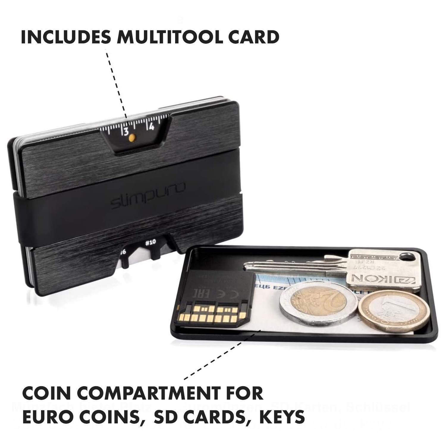 Slimpuro NANO, tenká peňaženka, extra plochá, 12 kariet, priečinok na mince, hliník – Obrázok 4