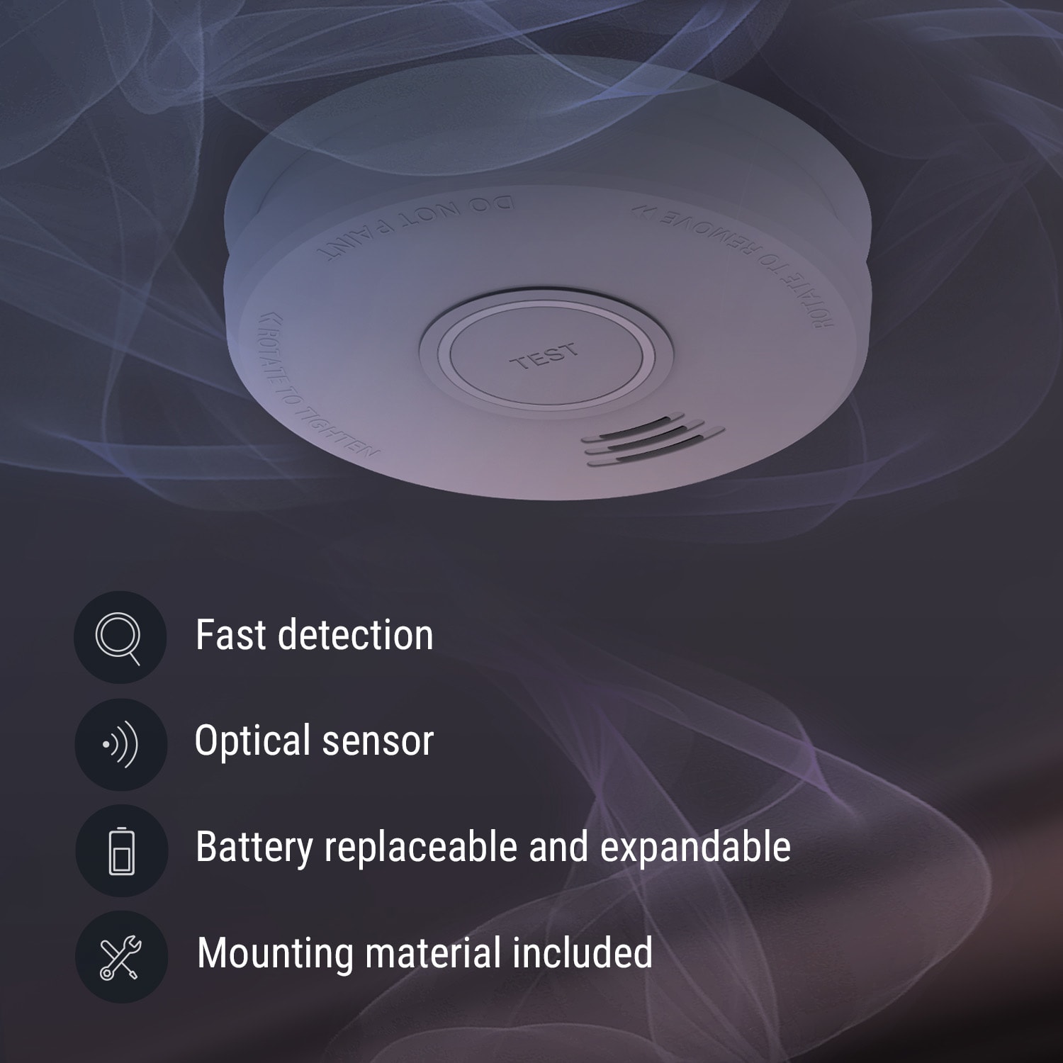 SHD by oneConcept Detektor dymu DOF19, plast, výstražný signál: 85 dB, 9V na batérie – Obrázok 3