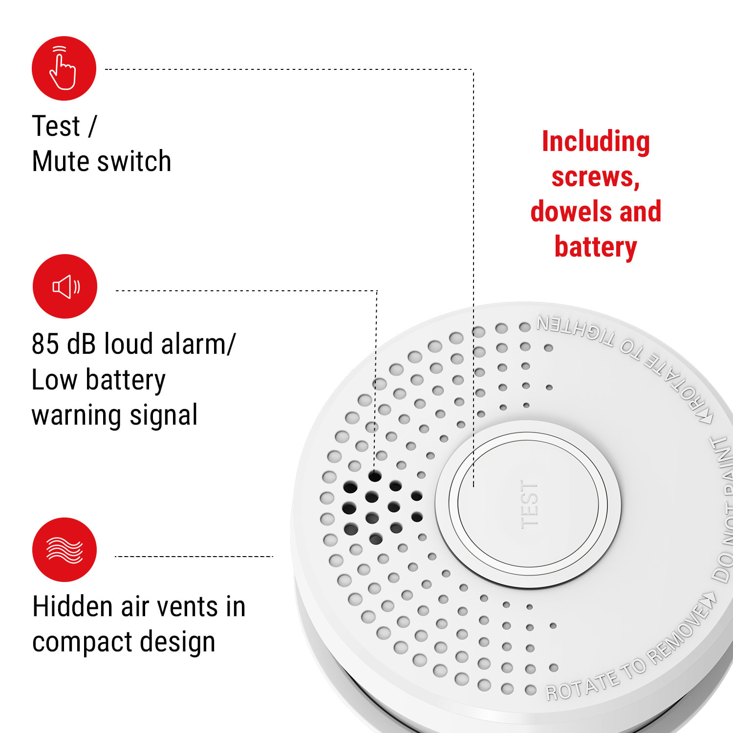 SHD by oneConcept Detektor dymu DOF39, plast, výstražný signál: 85 dB, 9V na batérie – Obrázok 2