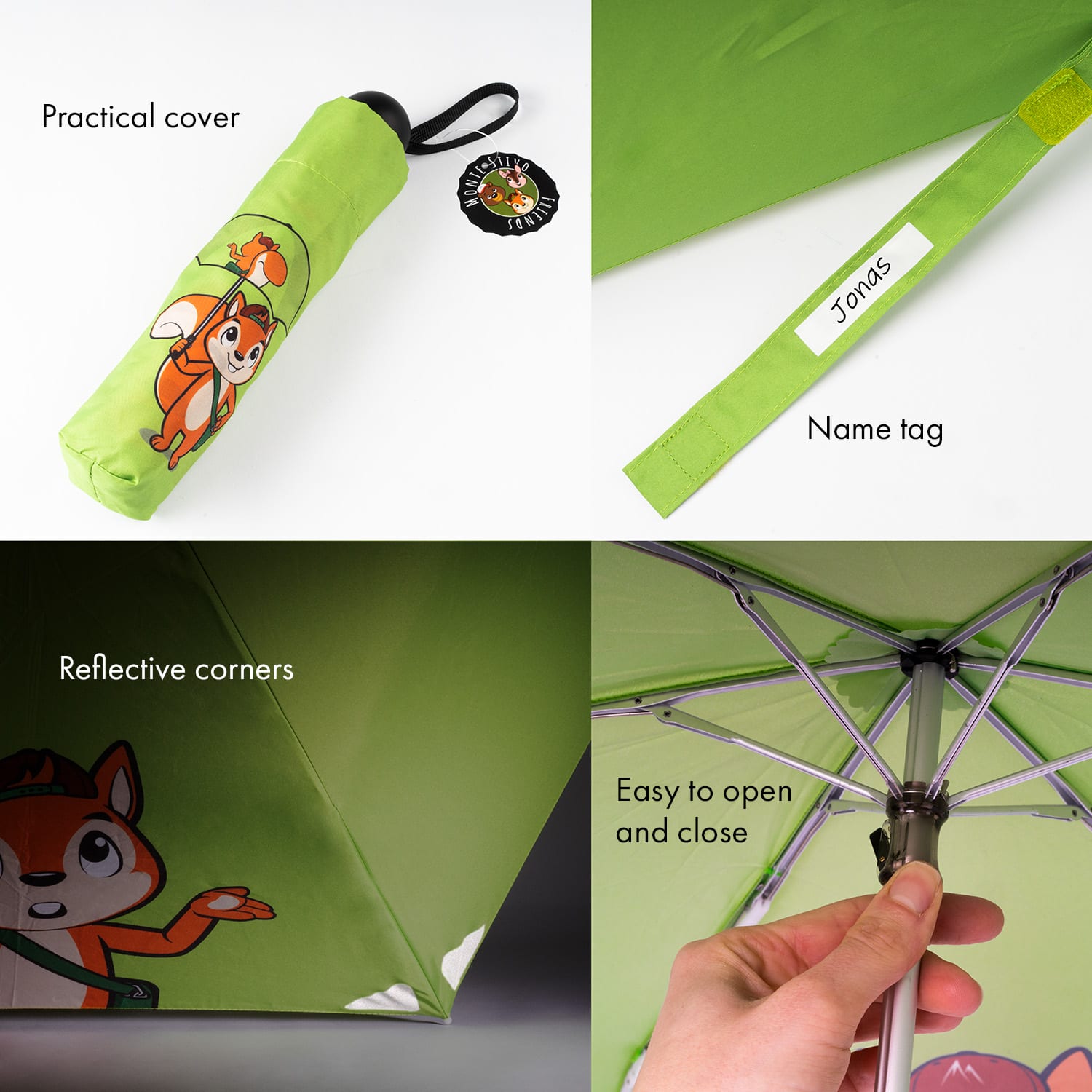 Monte Stivo Votna, detské dáždniky, 90 cm Ø, reflexné, skladacie – Obrázok 3