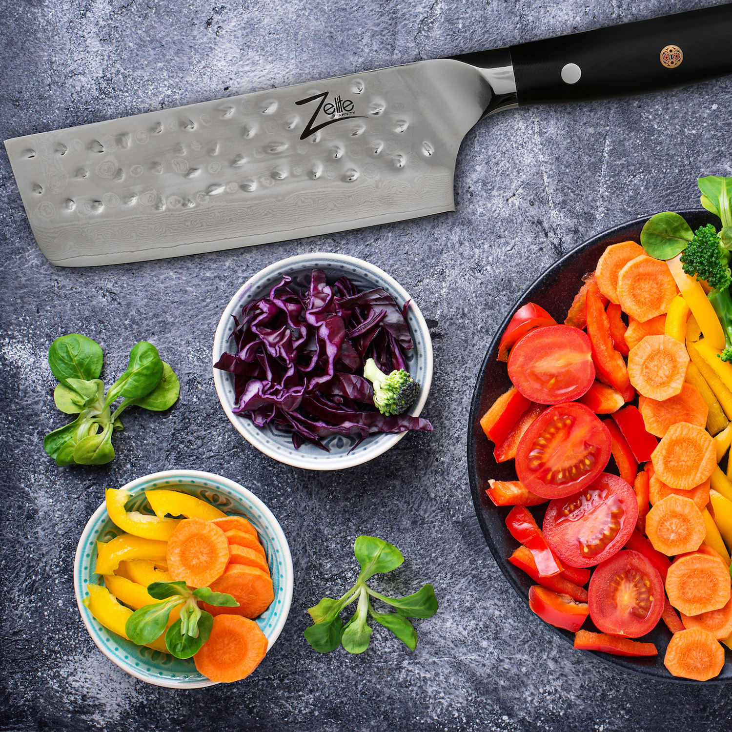 Zelite Infinity by Klarstein Alpha-Royal Japanese Series, 6" kuchársky nôž nakiri, damašková oceľ – Obrázok 3