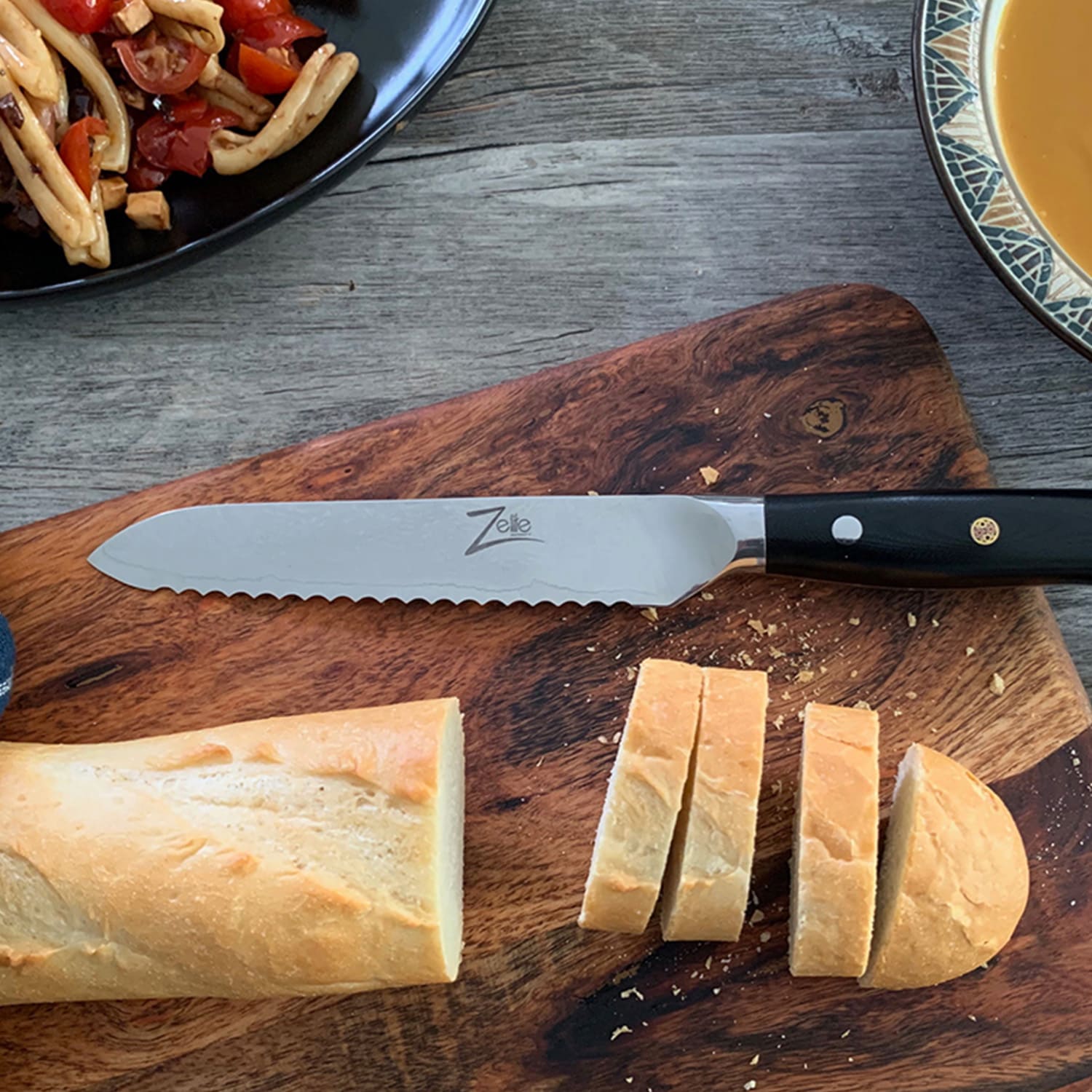 Zelite Infinity by Klarstein Alpha-Royal Japanese Series, 5,5" univerzálny nôž, zúbkovaný okraj, damašková oceľ – Obrázok 3