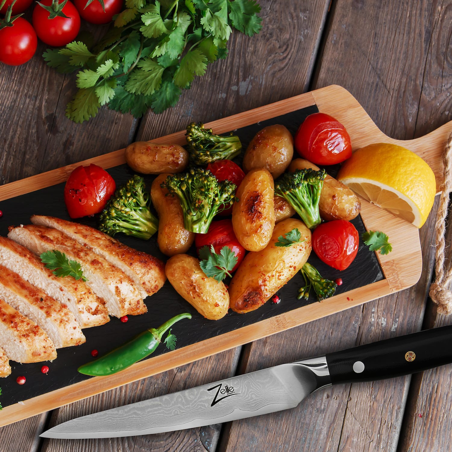 Zelite Infinity by Klarstein Alpha-Royal Japanese Series, 6" univerzálny nôž, damašková oceľ, 67 vrstiev – Obrázok 3