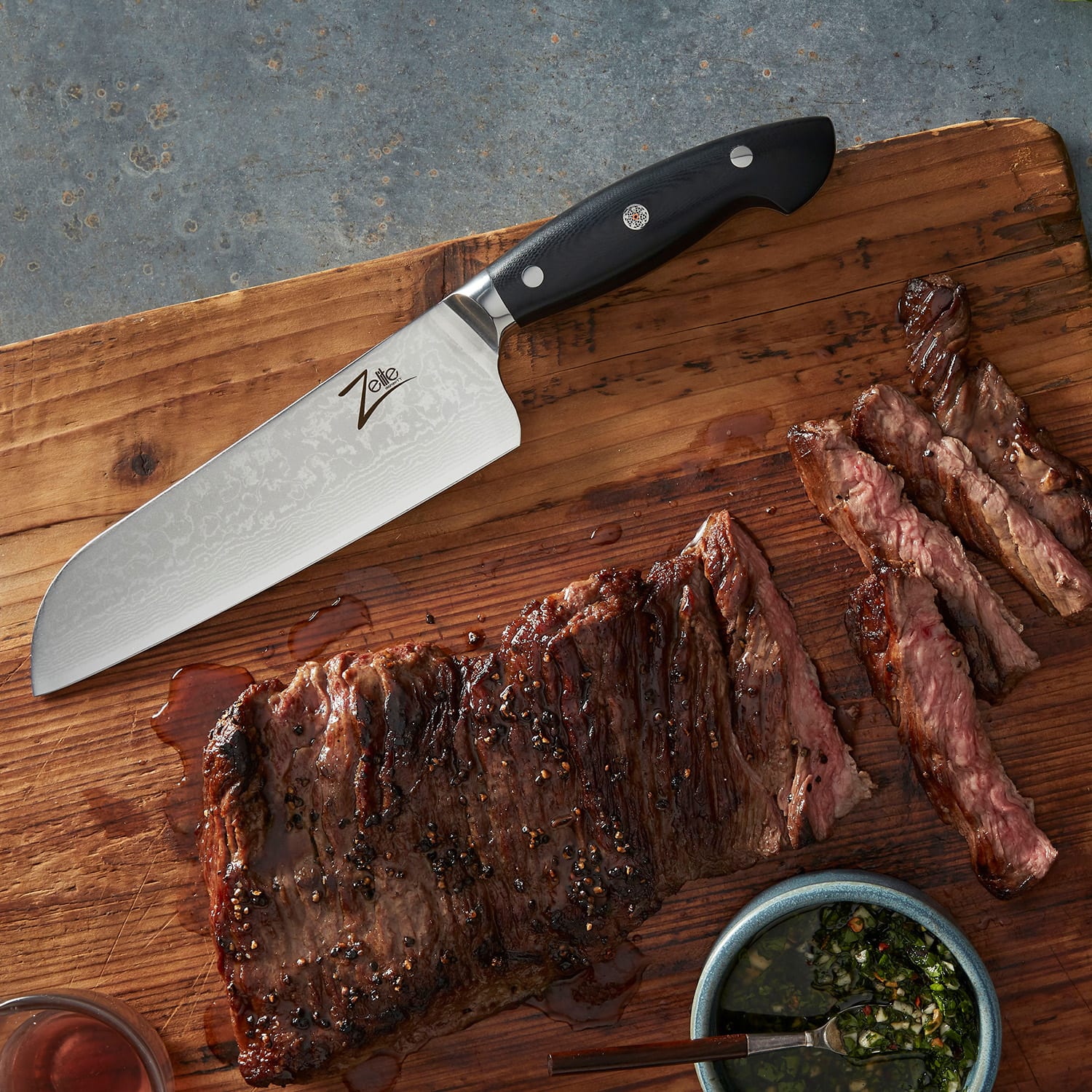 Zelite Infinity by Klarstein Executive-Plus, 7" nôž santoku, 61 HRC, damašková oceľ – Obrázok 5