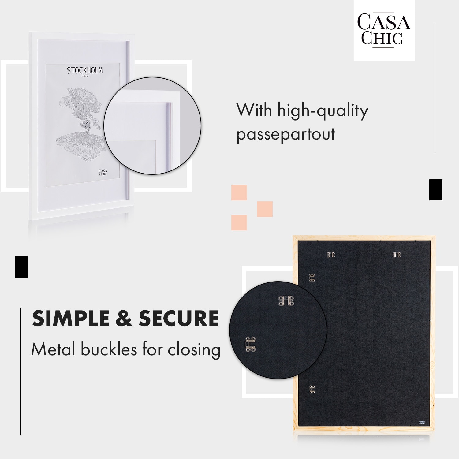 Casa Chic Kenton, rám na obrázky, obdĺžnikový, 70 x 50 cm, pasparta, plexisklo – Obrázok 4