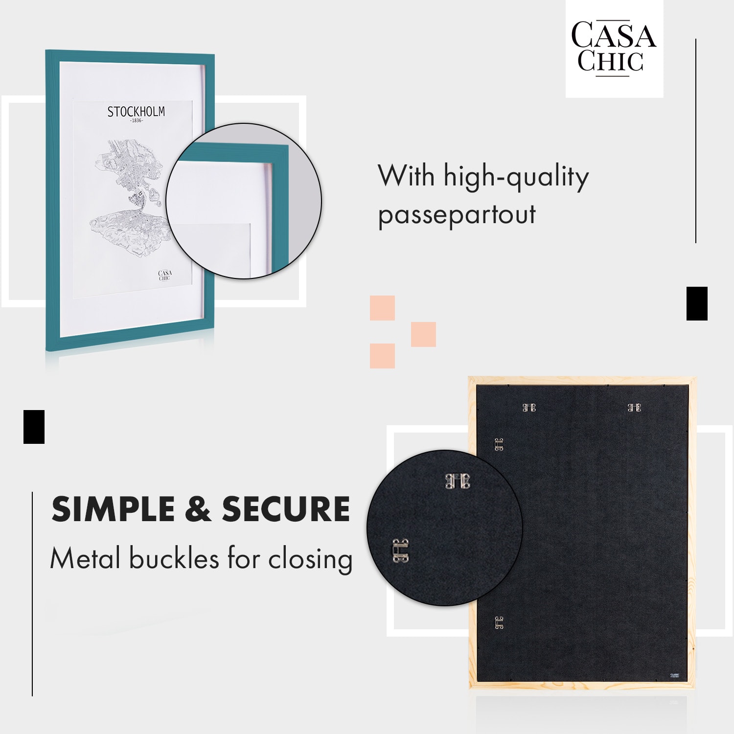 Casa Chic Kenton, rám na obrázky, obdĺžnikový, 70 x 50 cm, pasparta, plexisklo – Obrázok 4