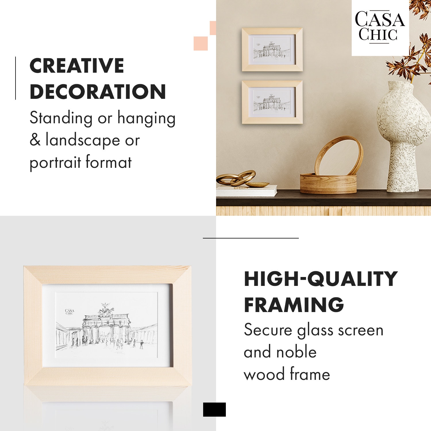 Casa Chic Edinburgh, rámy na obrázky, sada 3 rámov, obdĺžnikové, fotky 14 x 9 cm, pasparta, drevo – Obrázok 3