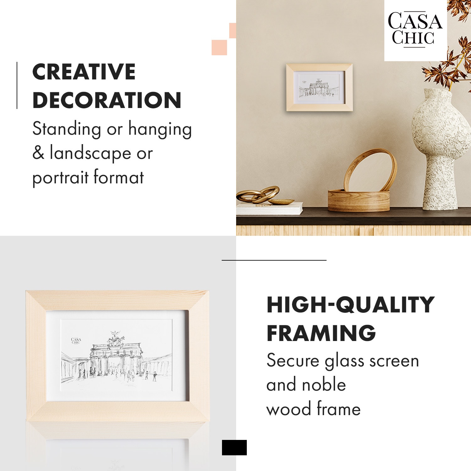 Casa Chic Edinburgh, rám na obrázky, obdĺžnikový, fotky 10 x 15 cm, pasparta, pravé drevo – Obrázok 3