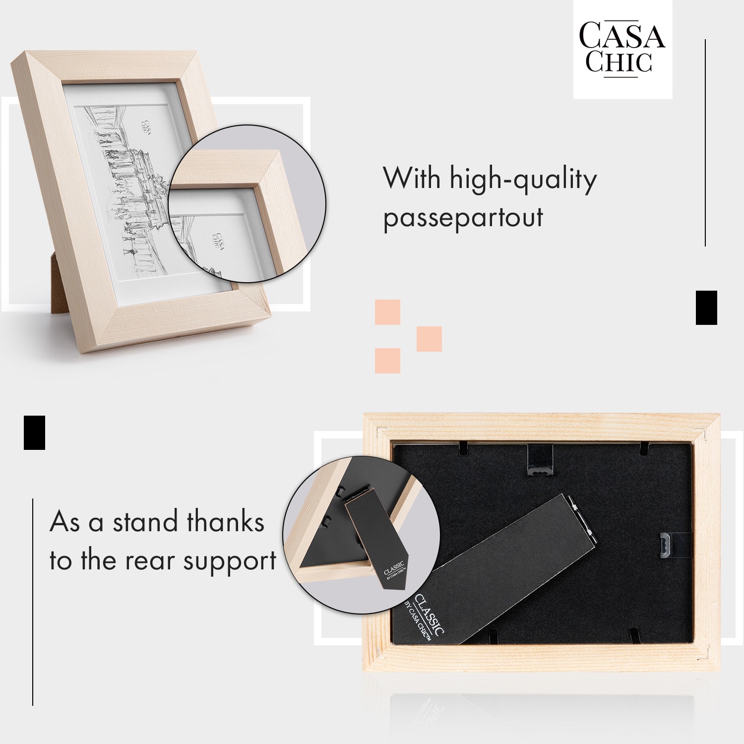 Casa Chic Edinburgh, rám na obrázky, obdĺžnikový, fotky 10 x 15 cm, pasparta, pravé drevo – Obrázok 4