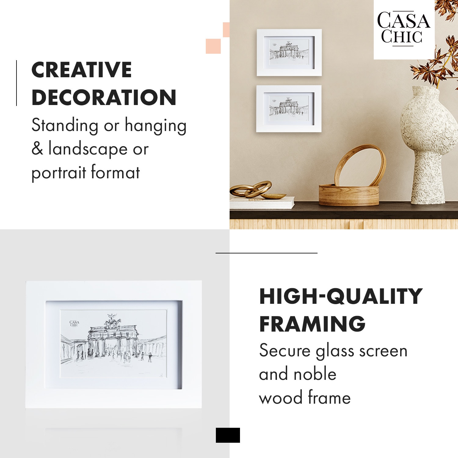 Casa Chic Everton, rámy na obrázky, sada 3 rámov, obdĺžnikové, 14 x 9 cm, pasparta, sklo – Obrázok 3