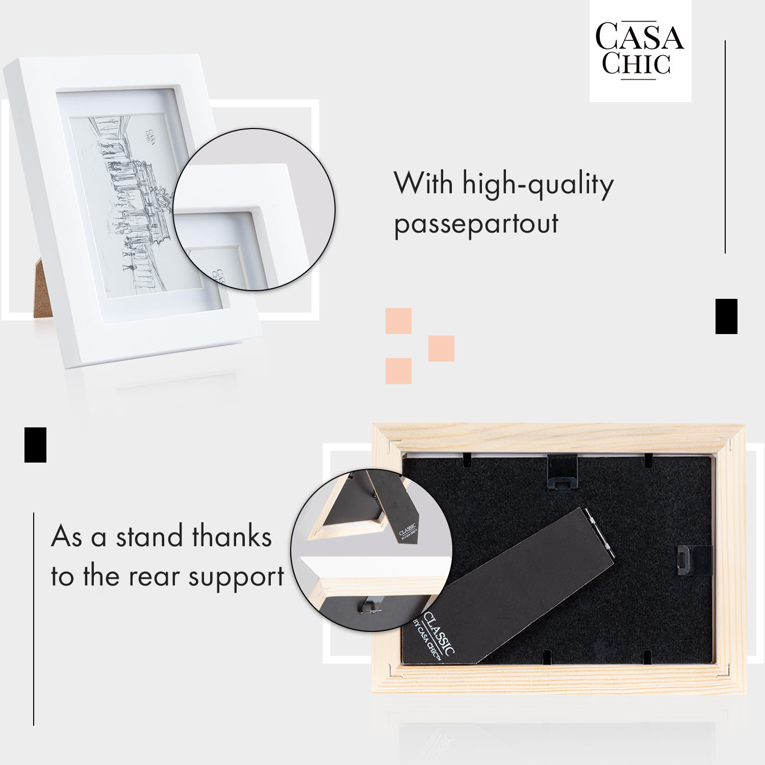 Casa Chic Everton, rámy na obrázky, sada 3 rámov, obdĺžnikové, 14 x 9 cm, pasparta, sklo – Obrázok 4