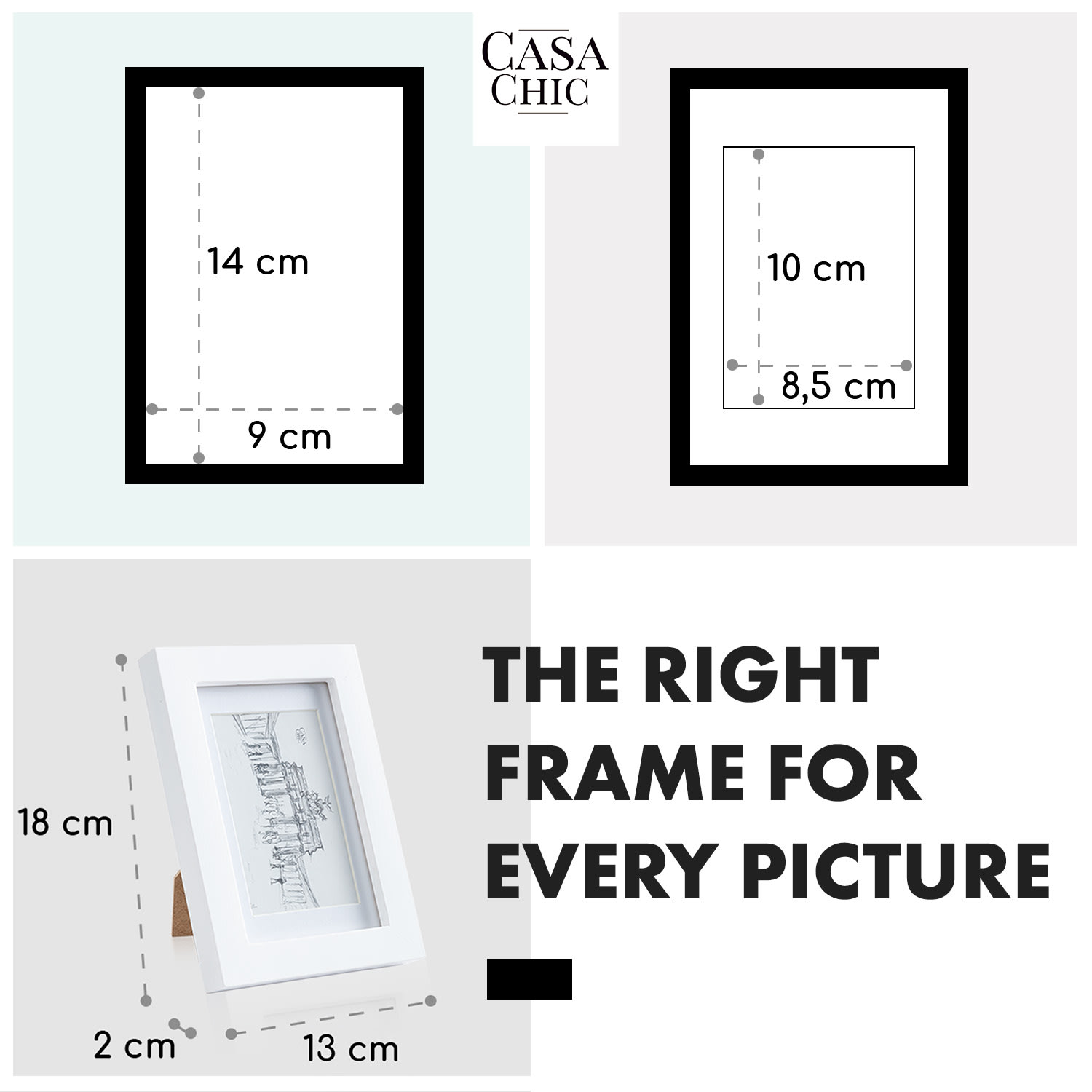 Casa Chic Everton, rámy na obrázky, sada 3 rámov, obdĺžnikové, 14 x 9 cm, pasparta, sklo – Obrázok 5