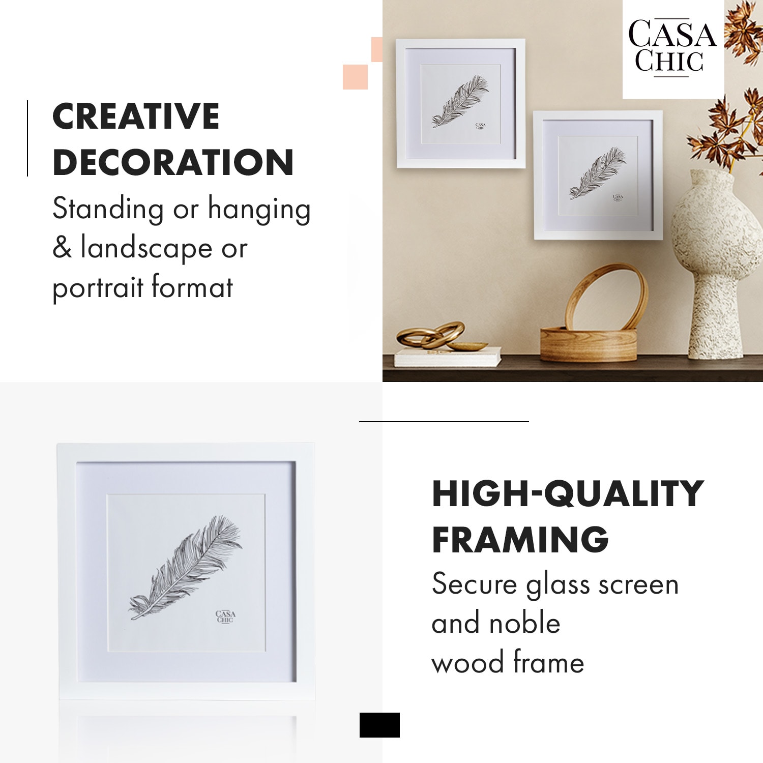 Casa Chic Everton, rám na obrázky, štvorcový, fotky 24,4 x 24,4 cm, pasparta, sklo – Obrázok 3