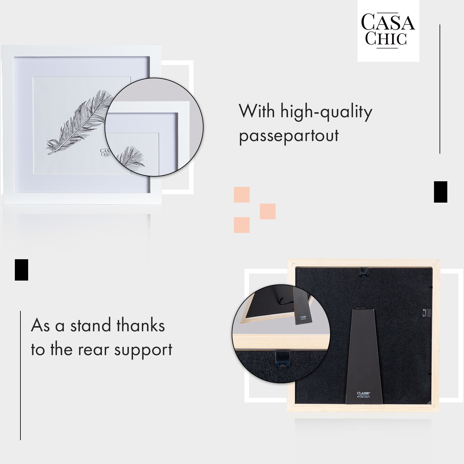 Casa Chic Everton, rám na obrázky, štvorcový, fotky 24,4 x 24,4 cm, pasparta, sklo – Obrázok 4