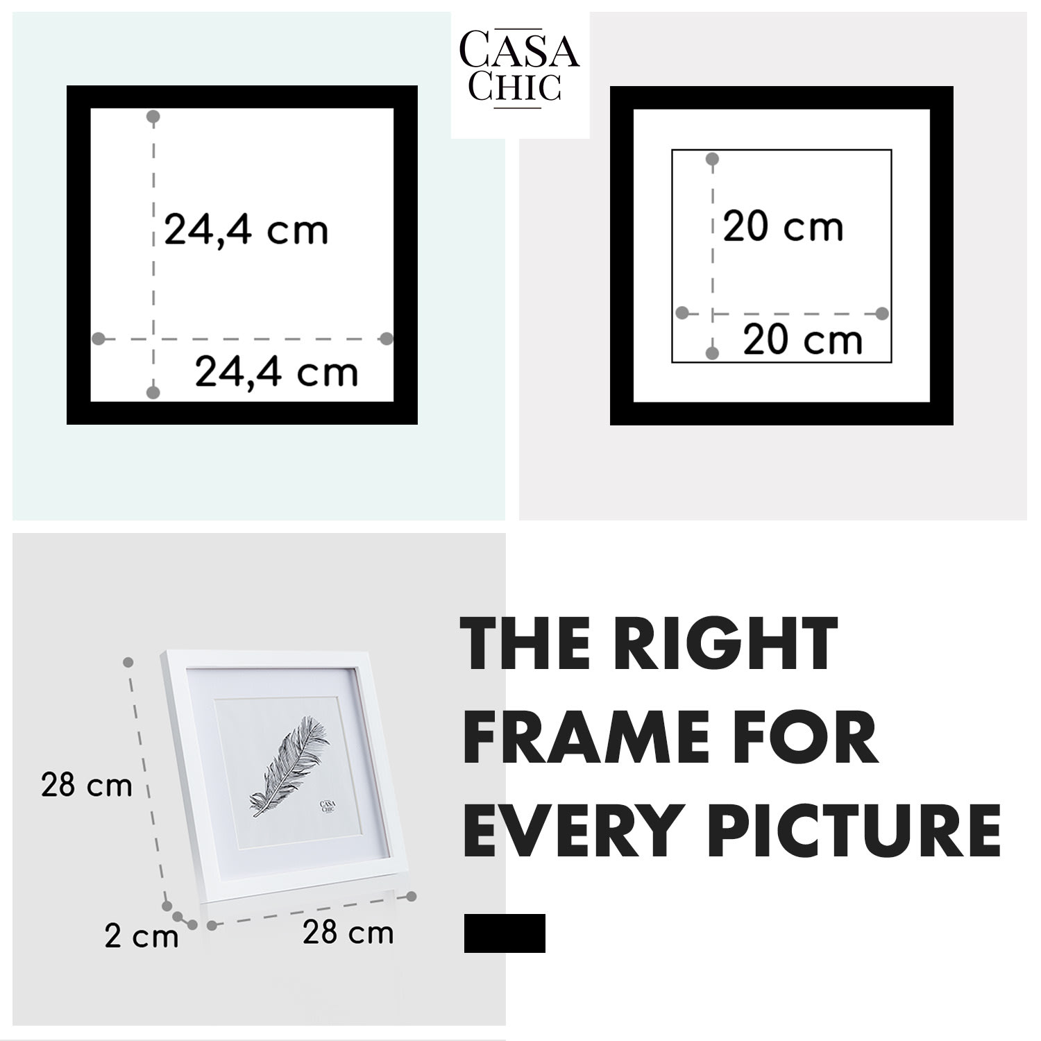 Casa Chic Everton, rám na obrázky, štvorcový, fotky 24,4 x 24,4 cm, pasparta, sklo – Obrázok 5