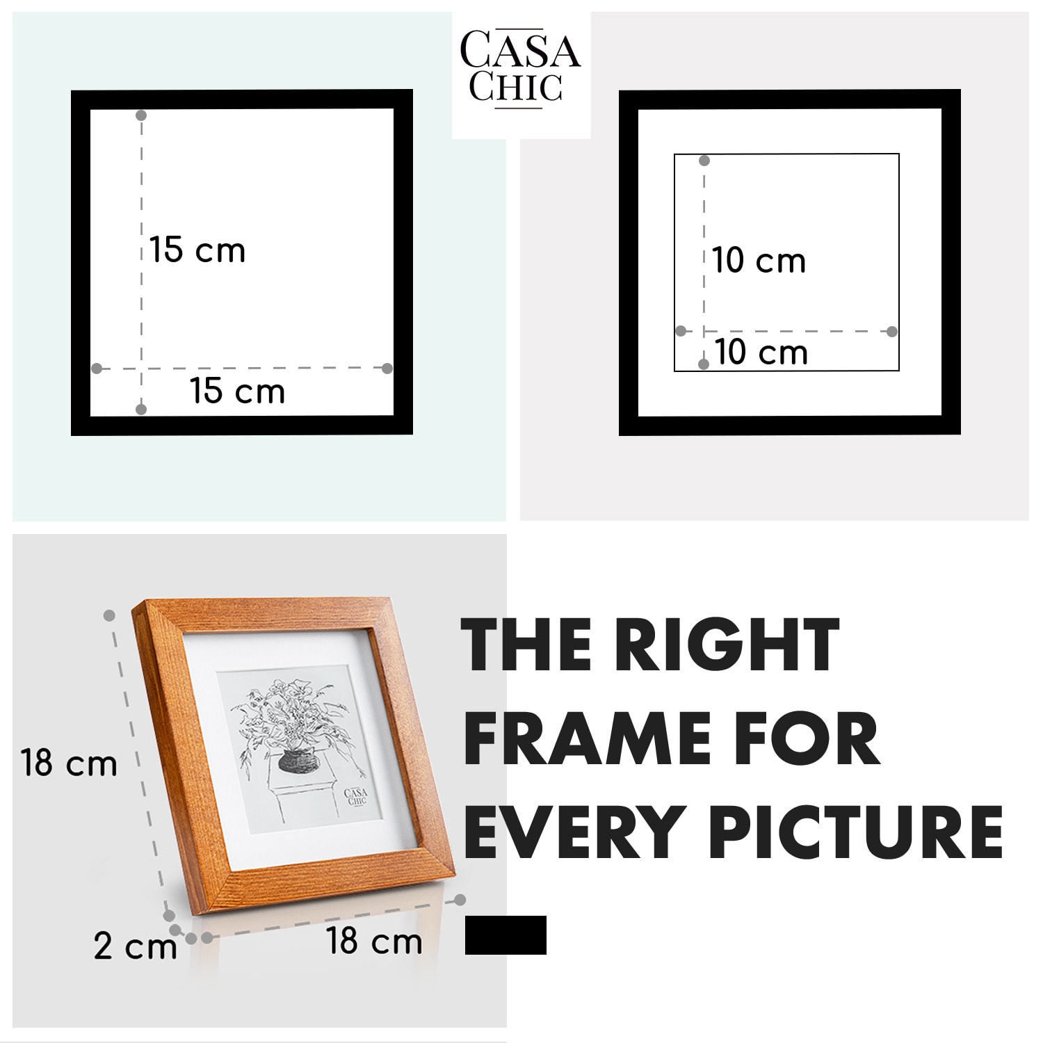 Casa Chic Bristol, rám na obrázky, sklo, 15 x 15 cm s paspartou, pravé drevo – Obrázok 5