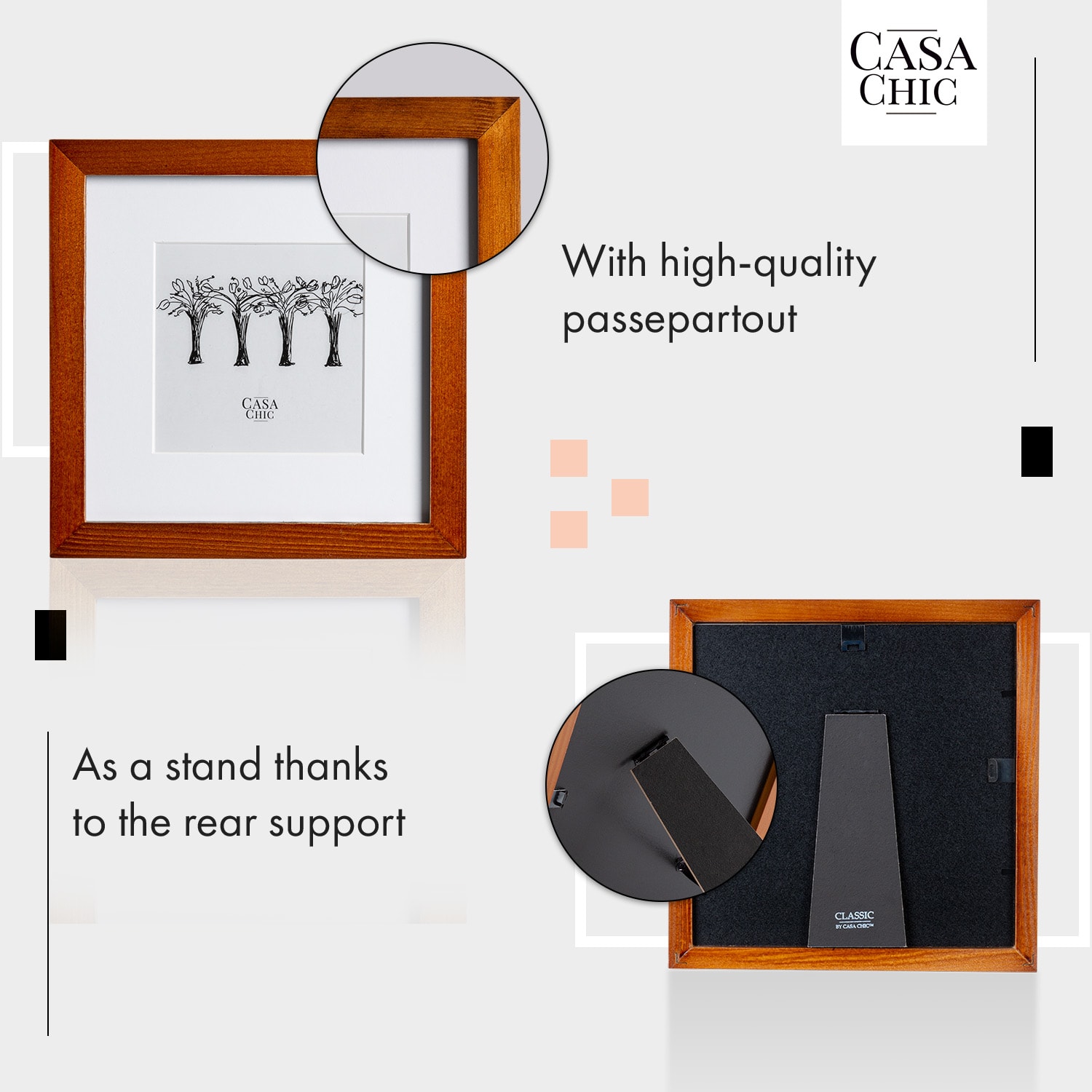 Casa Chic Bristol, rám na obrázky, sklo, 20 x 20 cm s paspartou, pravé drevo – Obrázok 4