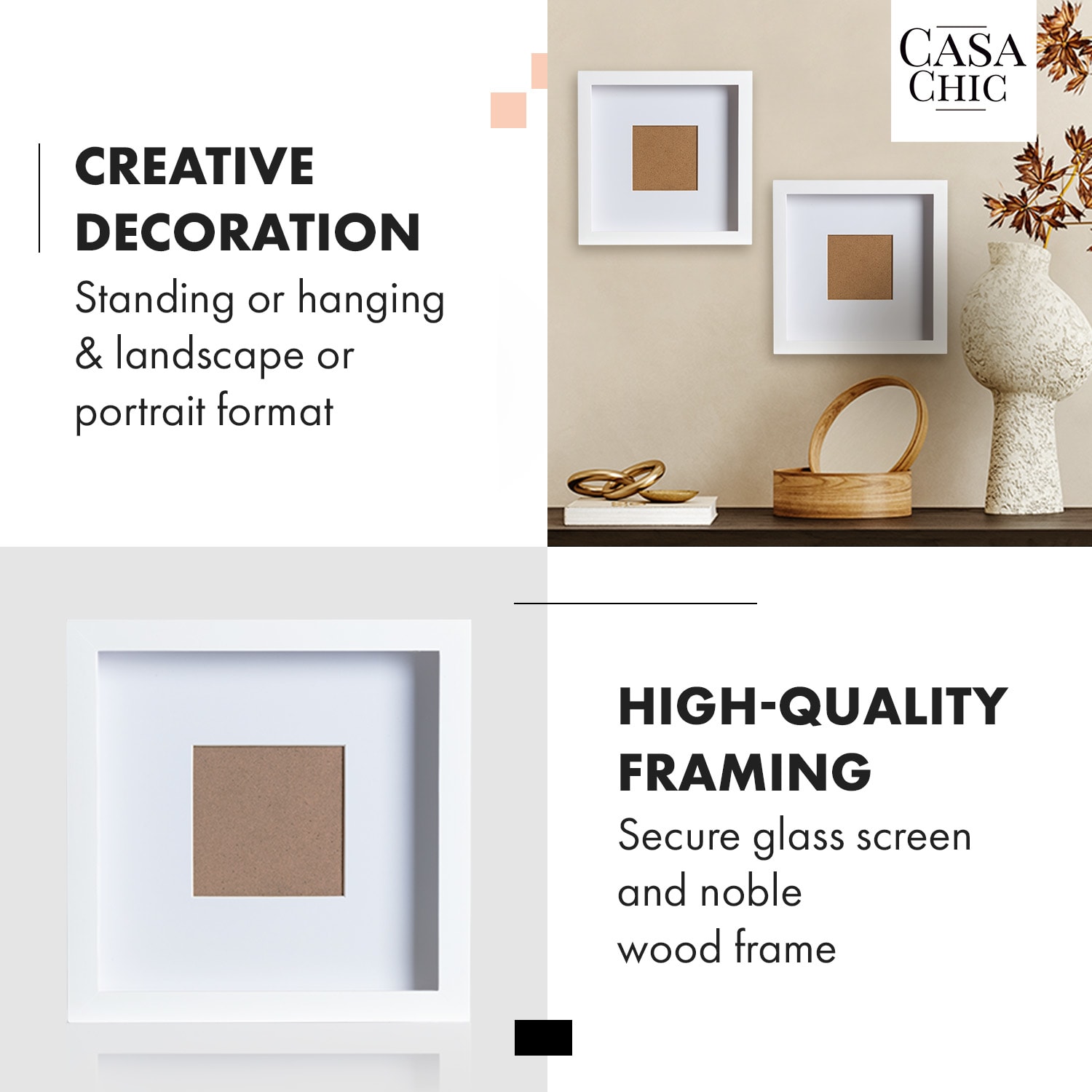 Casa Chic Camden, rám na obrázky, 23 x 23 cm a 10 x 10 cm, pasparta, pravé drevo – Obrázok 3