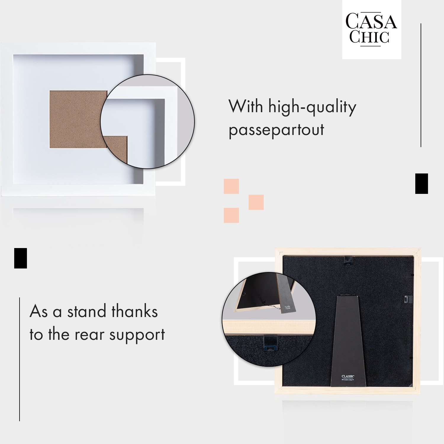 Casa Chic Camden, rám na obrázky, 23 x 23 cm a 10 x 10 cm, pasparta, pravé drevo – Obrázok 4