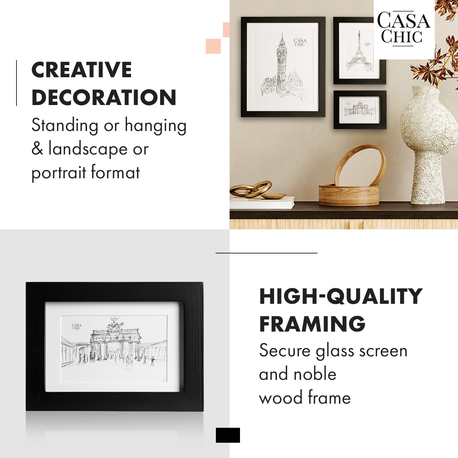 Casa Chic Chalcot, sada 7 obrazových rámov, 3 veľkosti, obdĺžnikový tvar, pasparta, skutočné drevo – Obrázok 3