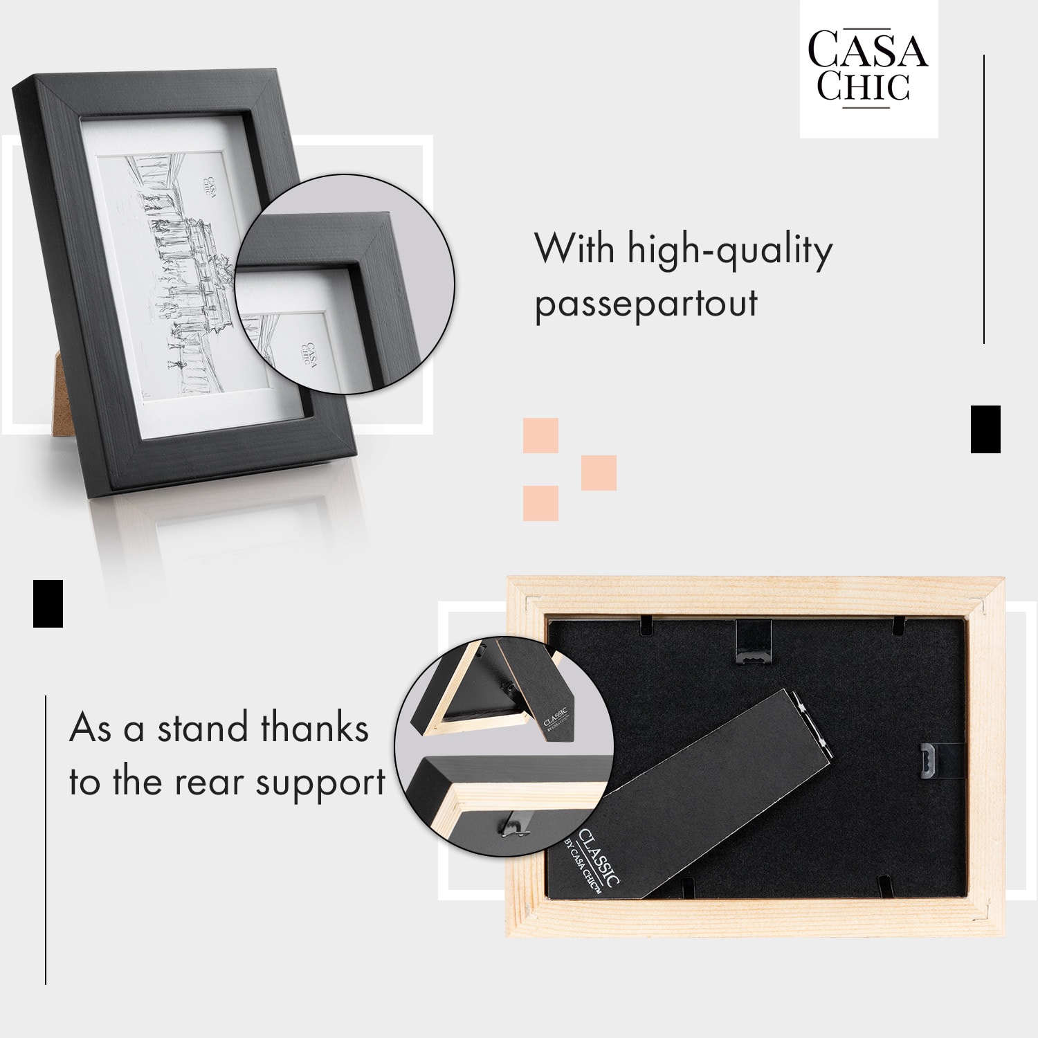 Casa Chic Chalcot, sada 7 obrazových rámov, 3 veľkosti, obdĺžnikový tvar, pasparta, skutočné drevo – Obrázok 4