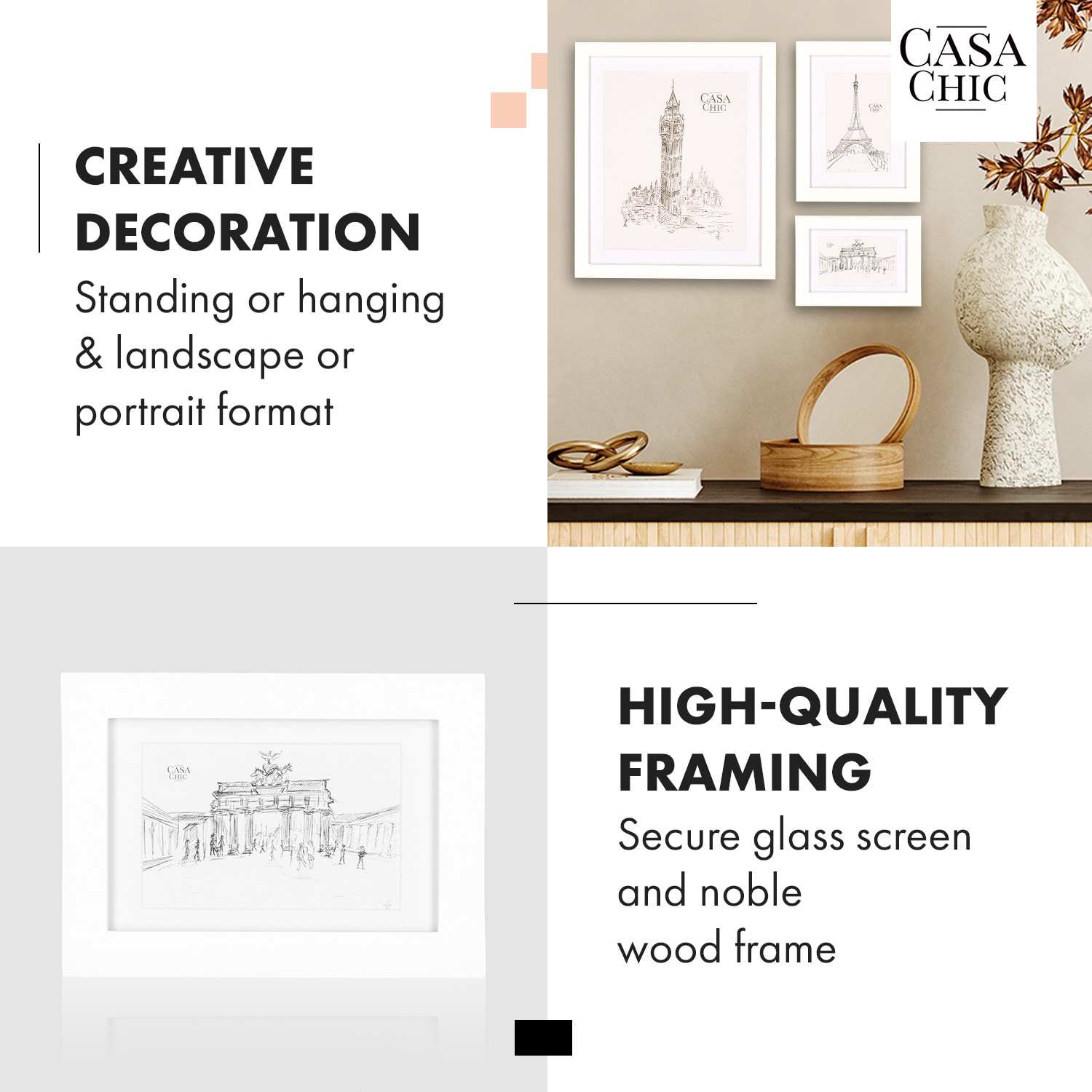 Casa Chic Chalcot, sada 7 obrazových rámov, 3 veľkosti, obdĺžnikový tvar, pasparta, skutočné drevo – Obrázok 3