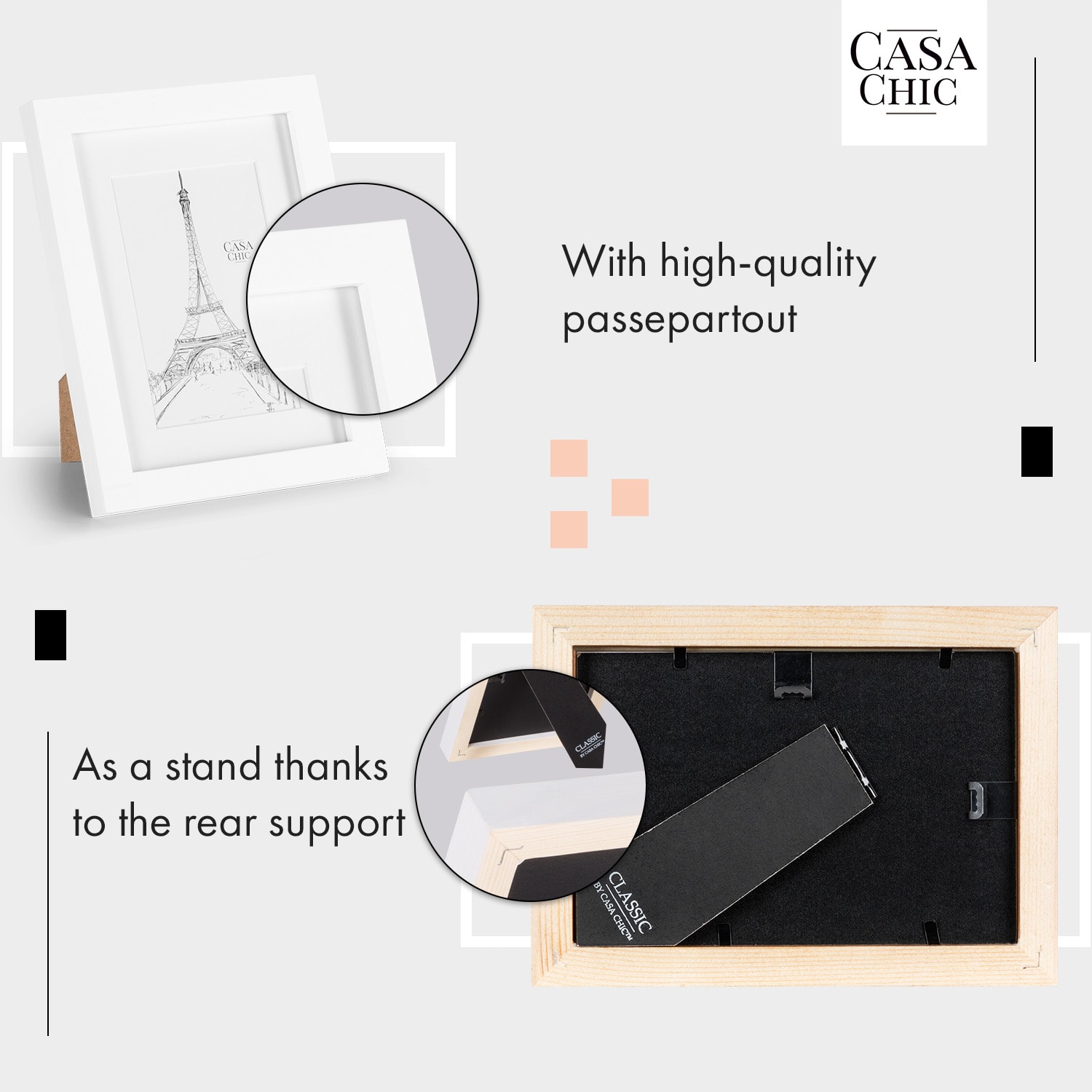 Casa Chic Chalcot, sada 7 obrazových rámov, 3 veľkosti, obdĺžnikový tvar, pasparta, skutočné drevo – Obrázok 4