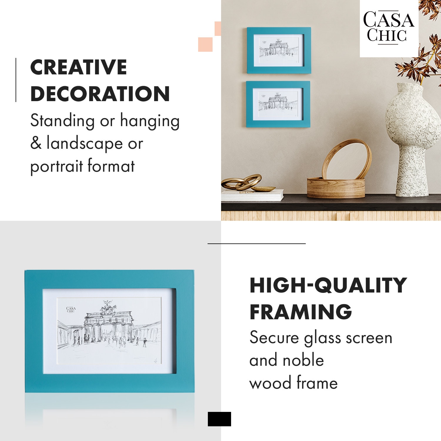 Casa Chic Clapton, rámy na obrázky, sada 3 rámov, obdĺžnikové, 14 x 9 cm, pasparta, sklo – Obrázok 3