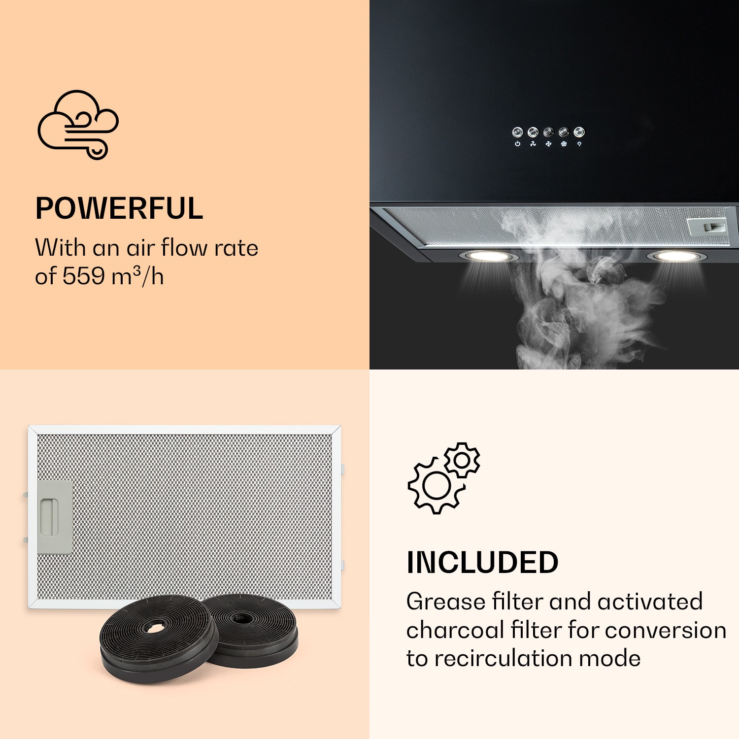 Klarstein Monumenta, digestor, 40 cm, nástenný, 559m³/h, LED, B, biely – Obrázok 3