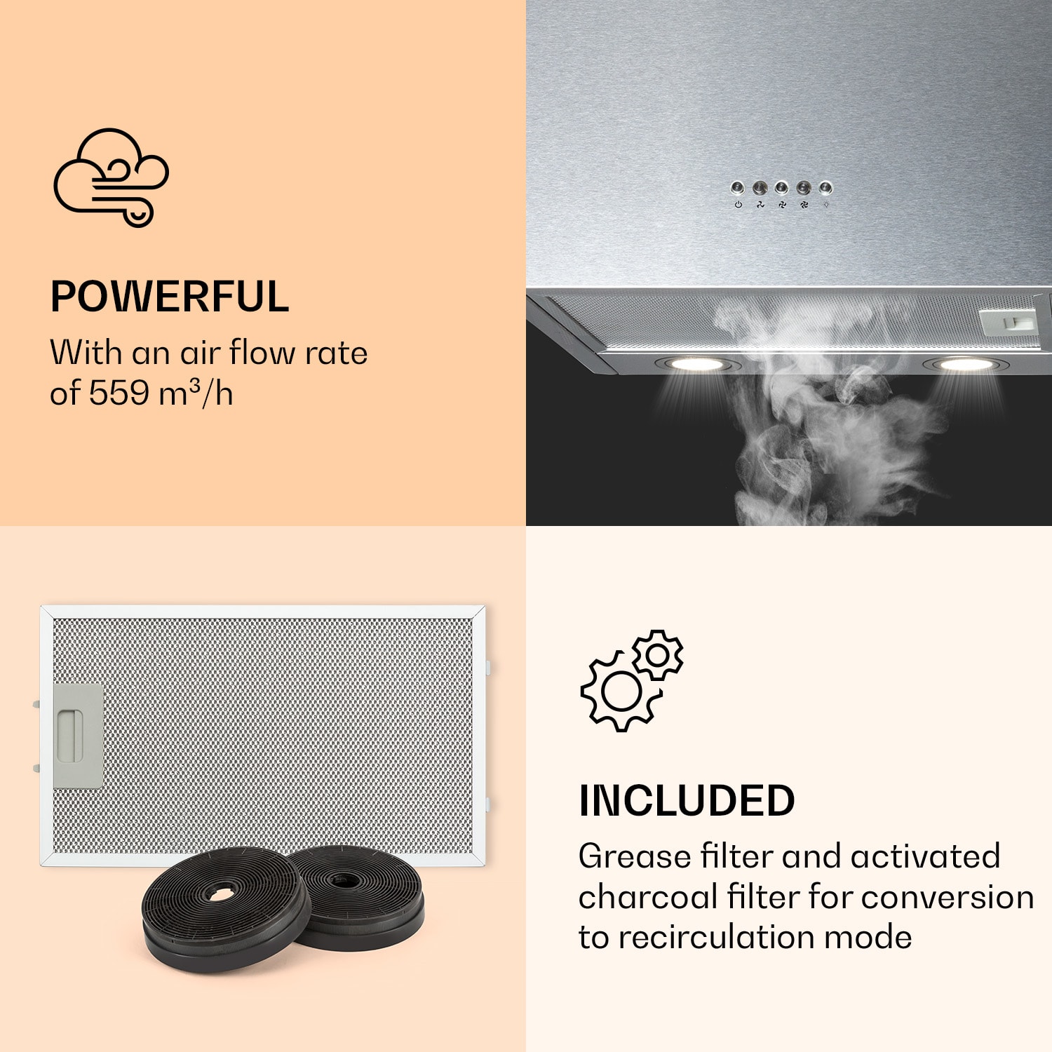 Klarstein Monumenta, digestor, 40 cm, nástenný, 559m³/h, LED, B, biely – Obrázok 3