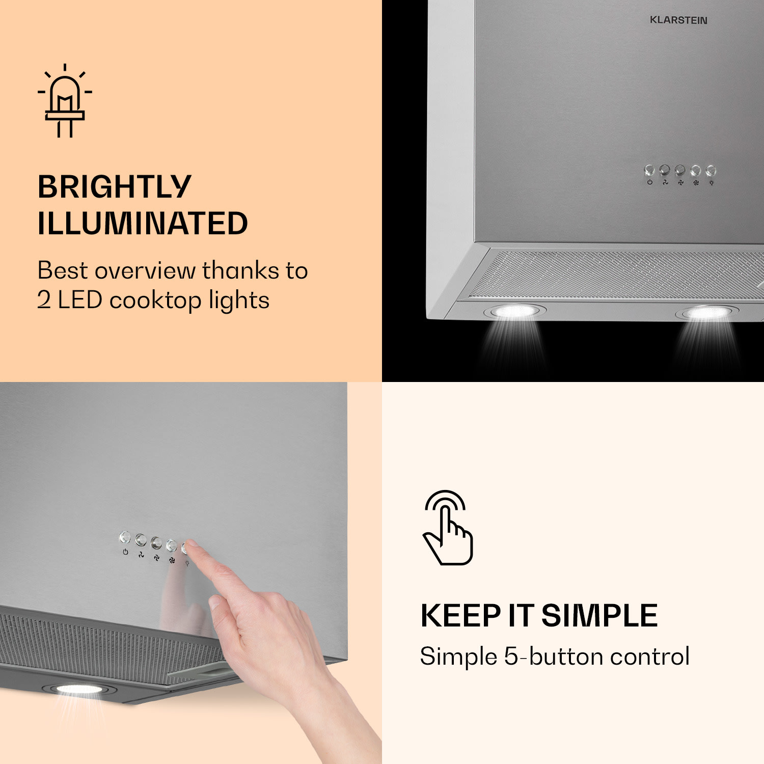 Klarstein Monumenta, digestor, 40 cm, nástenný, 559m³/h, LED, B, biely – Obrázok 5