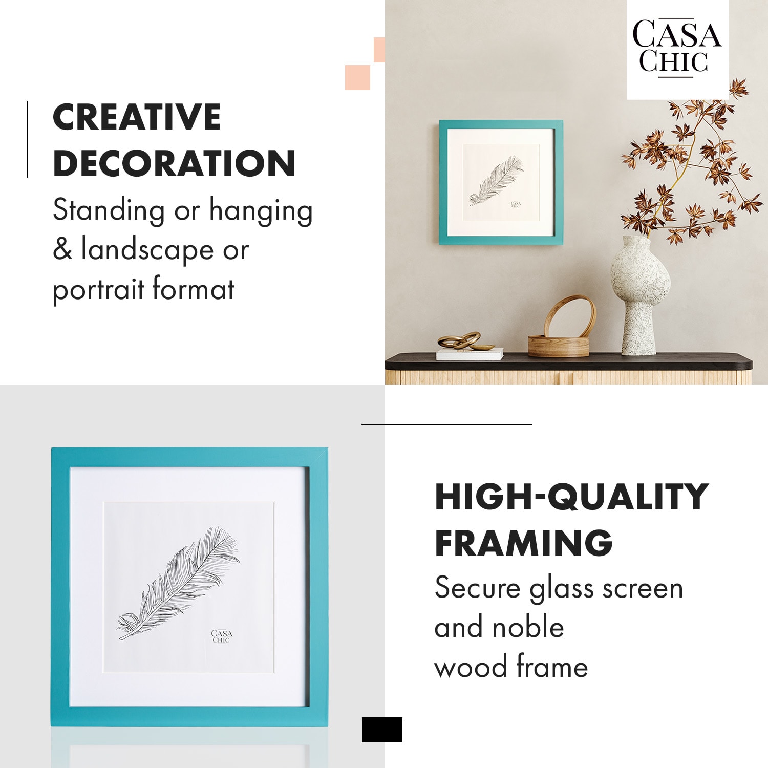 Casa Chic Clapton, rám na obrázky, štvorcový, fotky 24,4 x 24,4 cm, pasparta, sklo – Obrázok 3