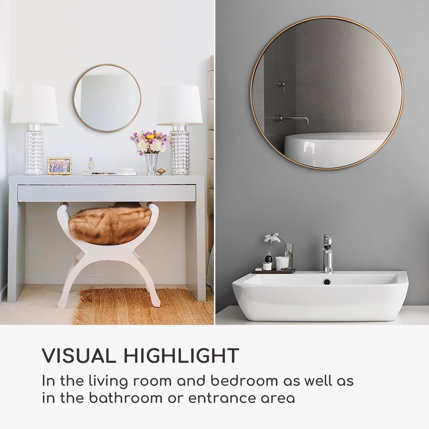 Casa Chic Fournier, nástenné zrkadlo s kovovým rámom, okrúhle, Ø 40 cm – Obrázok 3