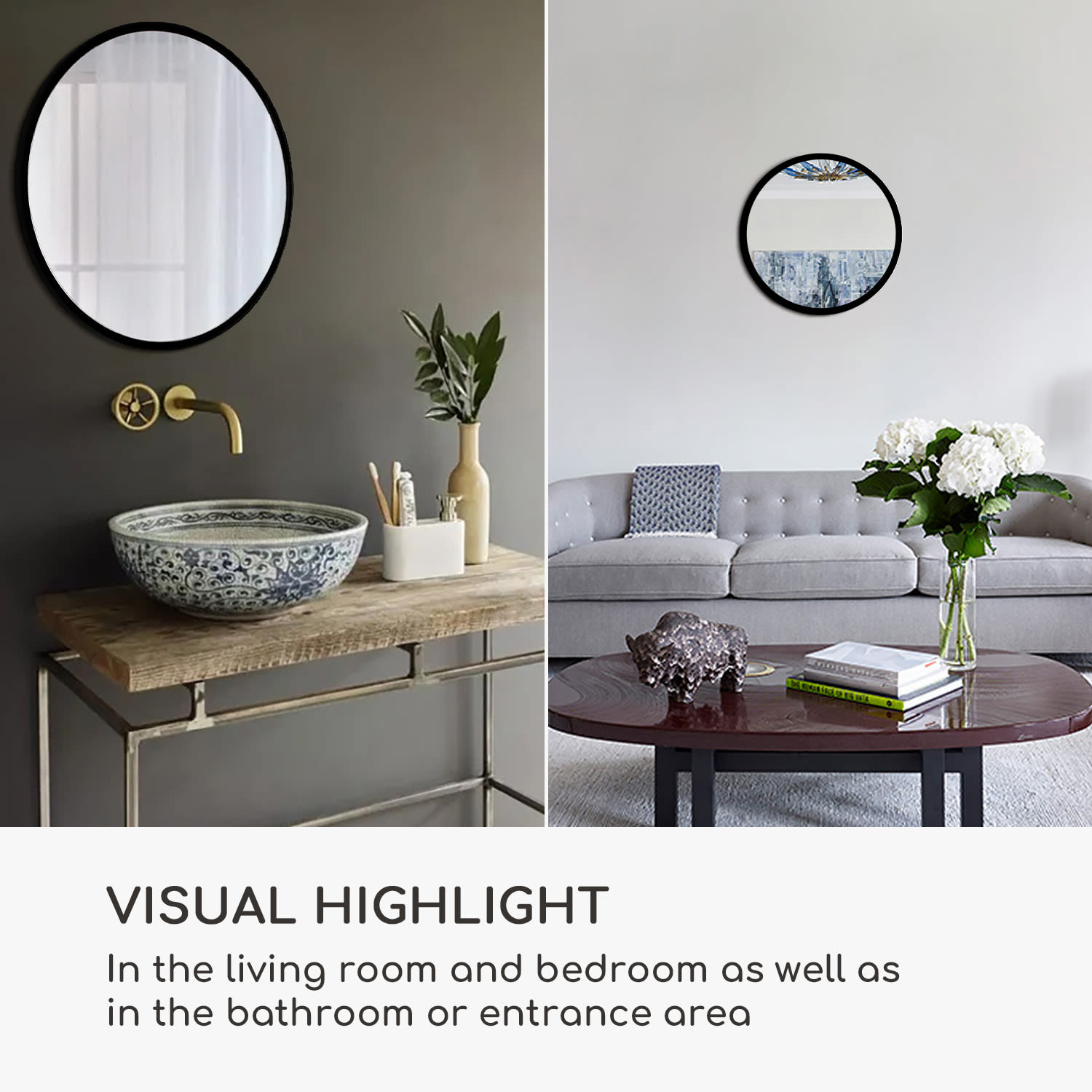 Casa Chic Fournier Nástenné zrkadlo s kovovým rámom okrúhle Ø 80 cm – Obrázok 3