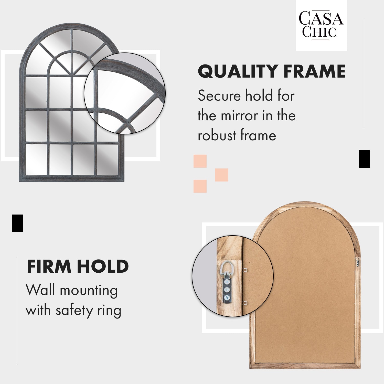 Casa Chic Savile, francúzske zrkadlo vo vzhľade okna, drevený rám, 120 x 80 cm – Obrázok 4